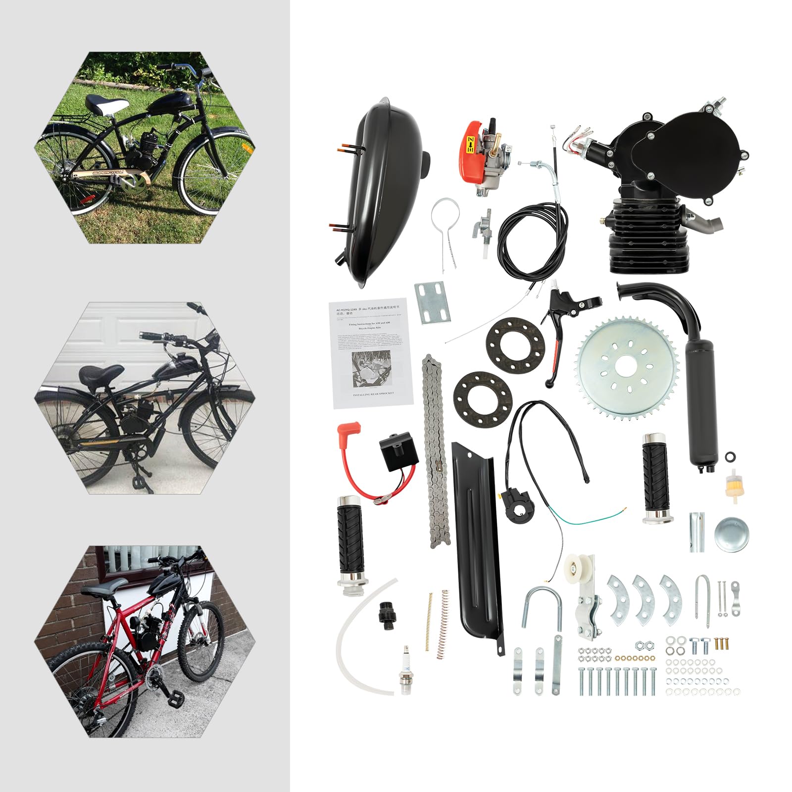 Upgrade 110CC 2 Stroke Gas Powered Bicycle Engine Kit with CDI System & Foot Pedal Start - Compatible with 26/28 Inch Bikes (Black) - Perfect for Commuting, Off-Road Adventures & Motorized Bike Conversions