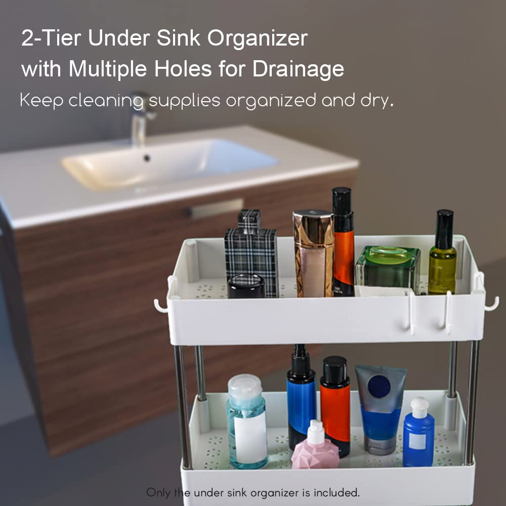 EXCLUZO 2-Tier Under Sink Organizer - Multifunctional Storage Rack for Cleaning Supplies, Spice Bottles & Cosmetics | Perfect for Kitchen, Bathroom, Bedroom, Study & Office Organization | Space-Saving Solution for Small Spaces