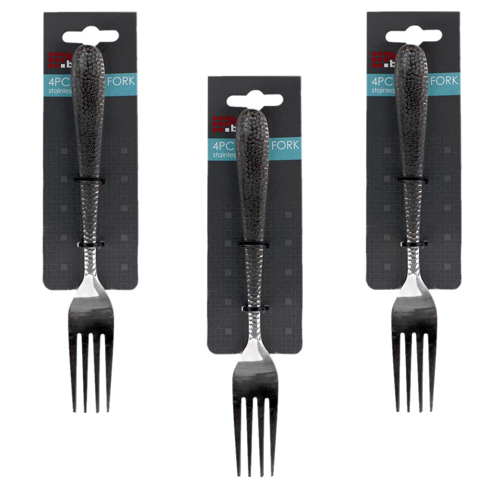 Hammered Stainless Steel Flatware Set - 4 Piece Dinner, Dessert, Salad & Appetizer Silverware for Home, Kitchen & Restaurant Use | Durable & Elegant Cutlery for Formal Dining, Parties & Everyday Meals (3, Dinner Fork)