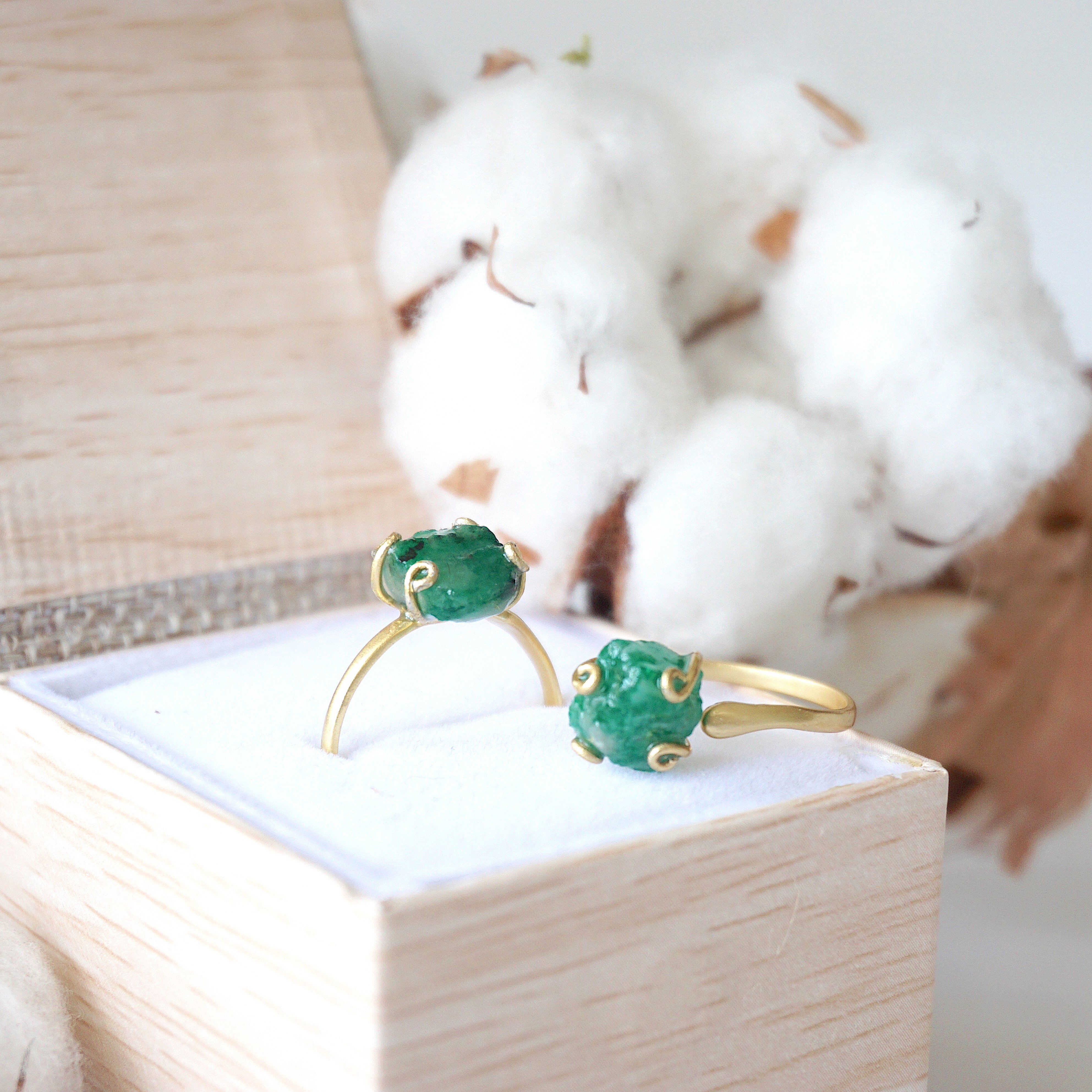 14K Gold Filled Adjustable Emerald Ring for Women - Elegant Stackable Jewelry Gift for Birthday, Anniversary & Valentine's Day
