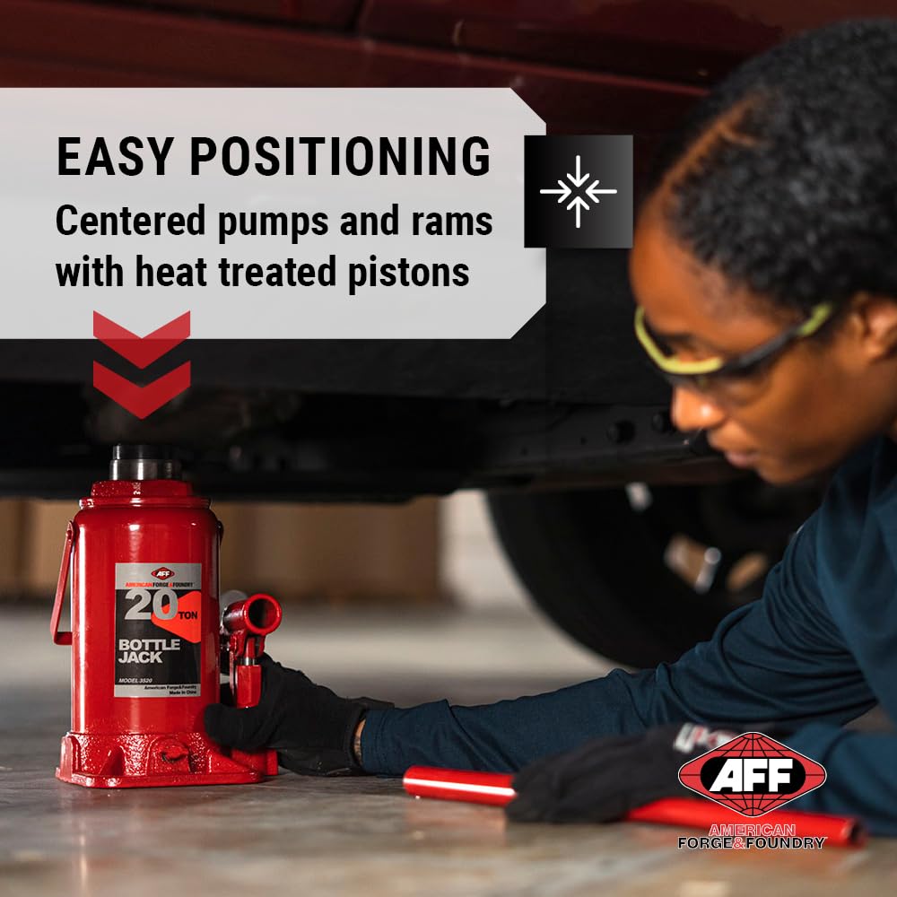 20 Ton Heavy Duty Bottle Jack - Manual Hydraulic Jack with Hardened Steel Saddles, Centered Pumps & Rams (Model 3520) - Ideal for Auto Repair, Construction, and Industrial Lifting Applications