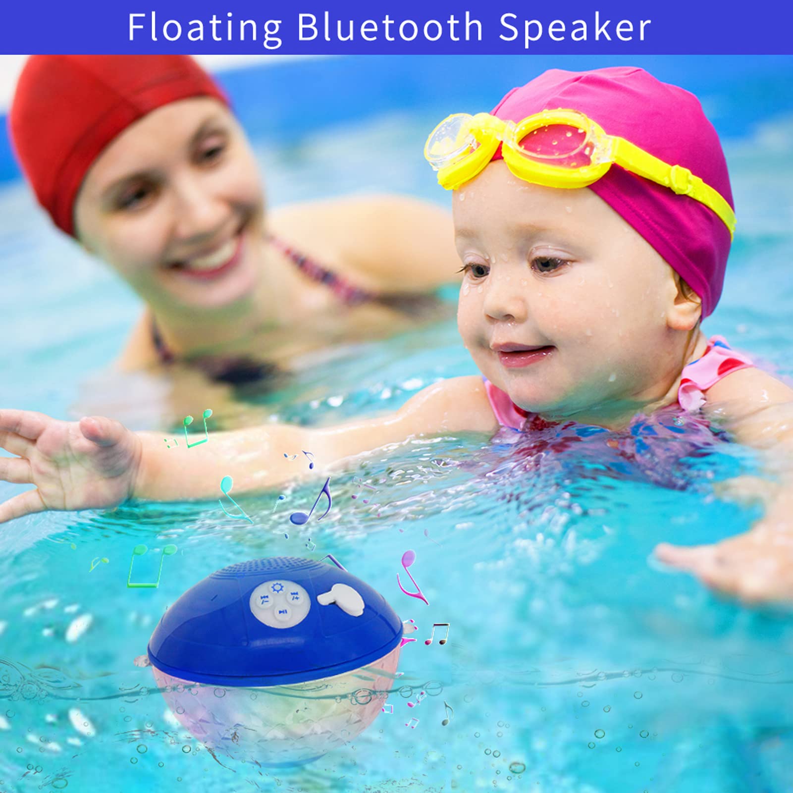 Floatable Bluetooth Pool Speaker - IPX7 Waterproof Wireless Shower Speaker with Colorful LED Lights, Built-in Mic & Loud Stereo Sound | Perfect for Hot Tubs, Beach Parties, Travel & Outdoor Adventures