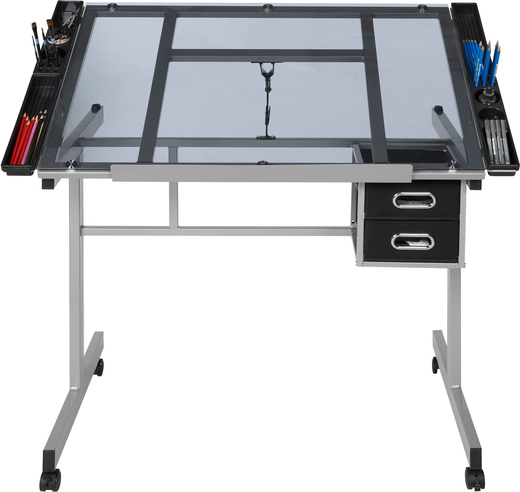OneSpace Craft Station with Blue Glass Drafting & Silver Accents - Perfect for DIY Projects, Scrapbooking & Home Office Organization