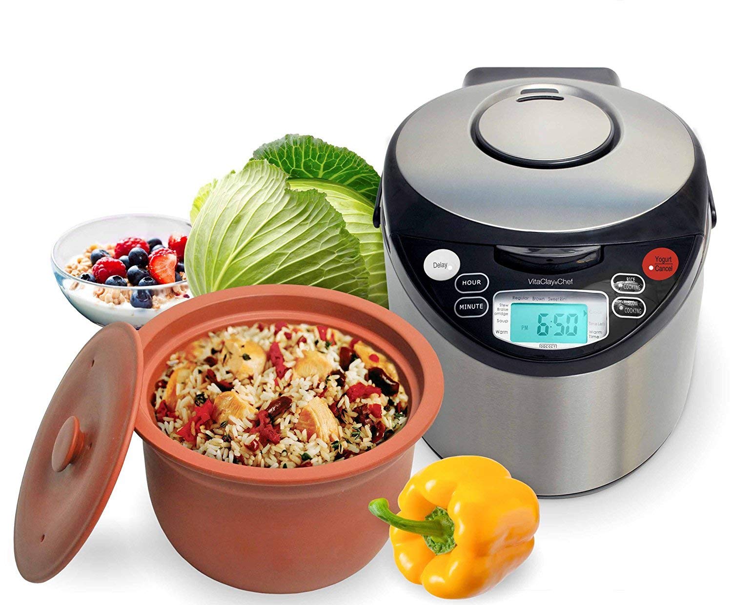 VitaClay Smart Organic Clay Pot Multi Cooker - 8 Cup / 4.2-Quart Toxin-Free Slow Cooker, Rice Cooker, Stew Pot, Soup Maker & Yogurt Maker with Natural Earthen Clay Crock | Perfect for Healthy Meals, Meal Prep & Family Dinners