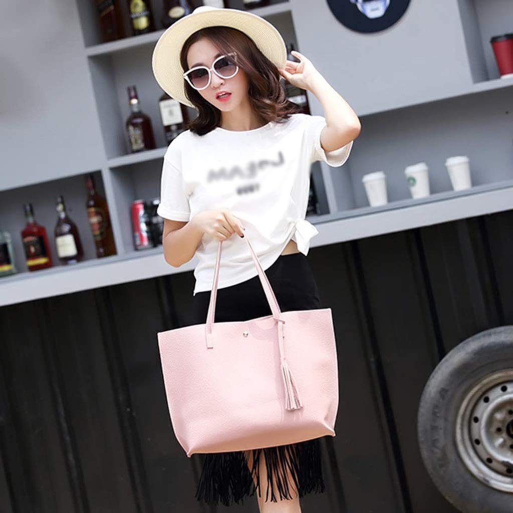 Stylish Women's Tote Bag with Top Handle - PU Pebbled Leather Shoulder Purse with Tassel Detail (Blue) - Perfect for Work, Travel & Everyday Use