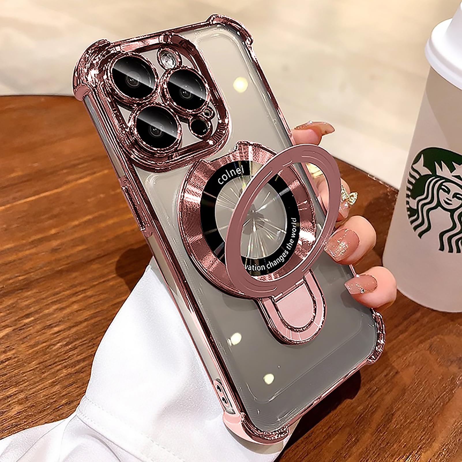 Magnetic Ring Stand Case for iPhone 14 Pro Max - Slim Shockproof Military-Grade Drop Protection, Magsafe Compatible, Luxury Kickstand Cover (Pink) - Perfect for Work, Travel, and Everyday Use