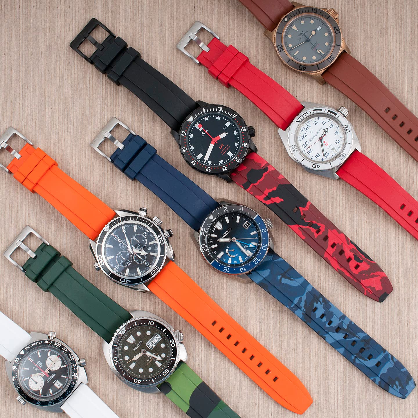 Quick Release FKM Rubber Watch Strap Band - 20mm 22mm 24mm - Durable & Comfortable for Sports, Swimming & Everyday Wear