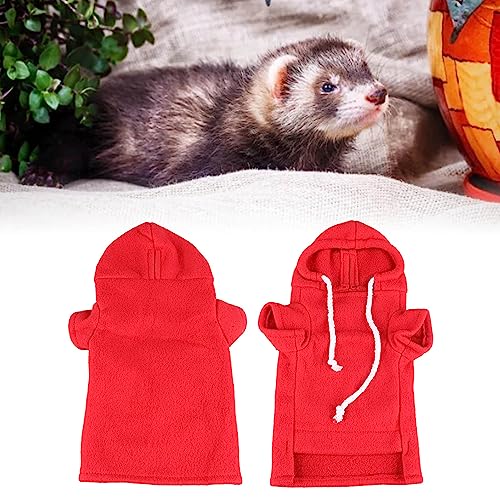 Pssopp Red Polyester Hoodie Sweater with Sleeves & Hat for Ferrets, Rabbits, Chinchillas - Cozy Pet Outfit for Small Animals (Red) - Perfect for Indoor Playtime, Photo Shoots & Cold Weather