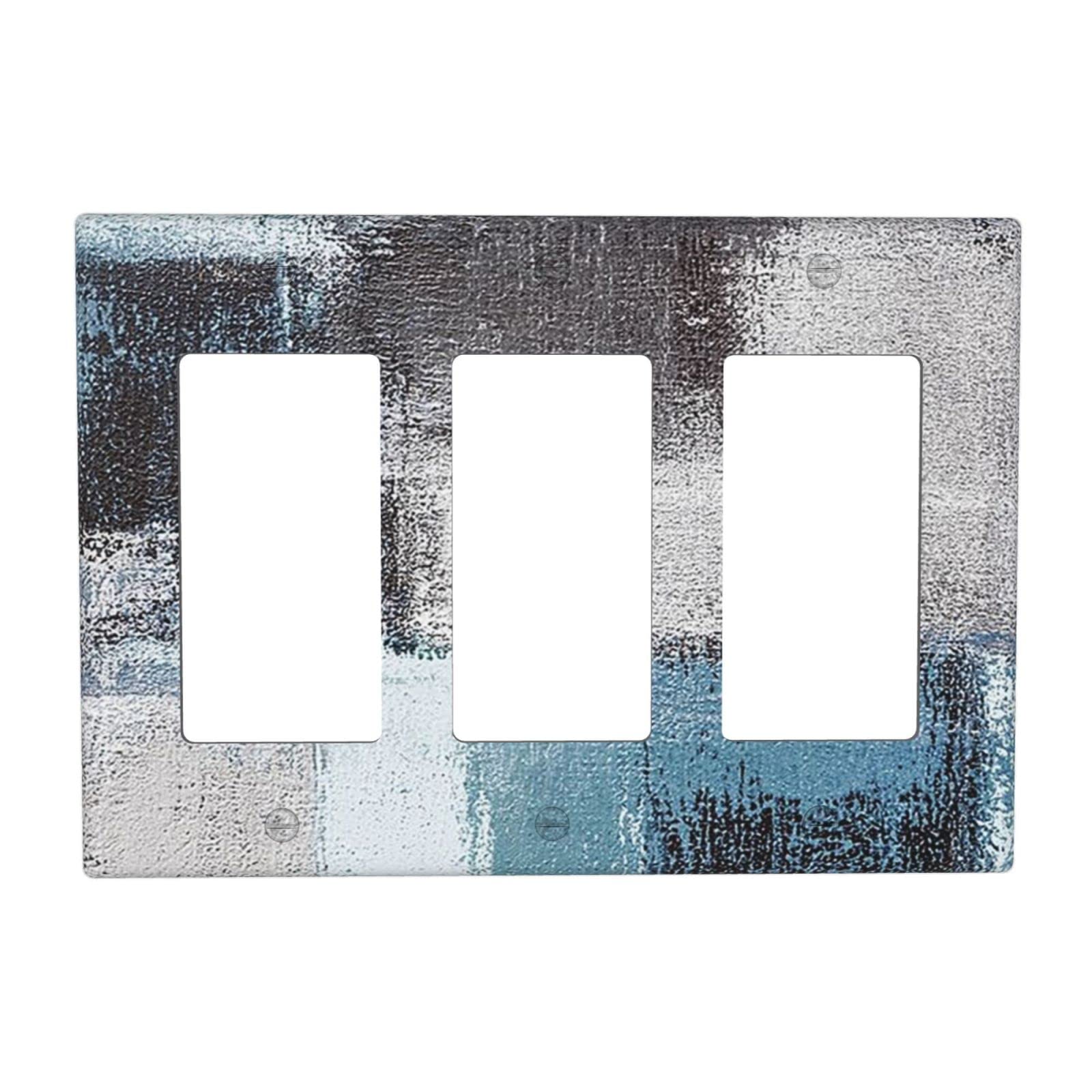 Abstract Blue Gray Black Triple Rocker Light Switch Cover - Decorative 3 Gang Wall Plate for Home & Office - Funny Lightswitch Faceplate 4.5 x 6.38 Inch - Perfect for Living Room, Bedroom, Kitchen & Modern Interior Design