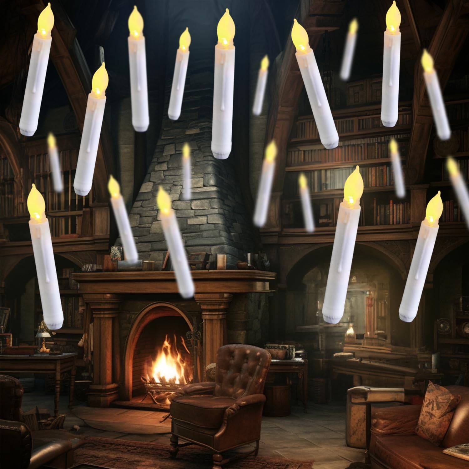 Raycare 24 Pack Flameless LED Taper Candles with Realistic Flickering Effect - Battery Operated Hanging Floating Candles with Warm White Light - Perfect for Church Decor, Wedding Centerpieces, Halloween Party, Christmas Tree & Home Decoration