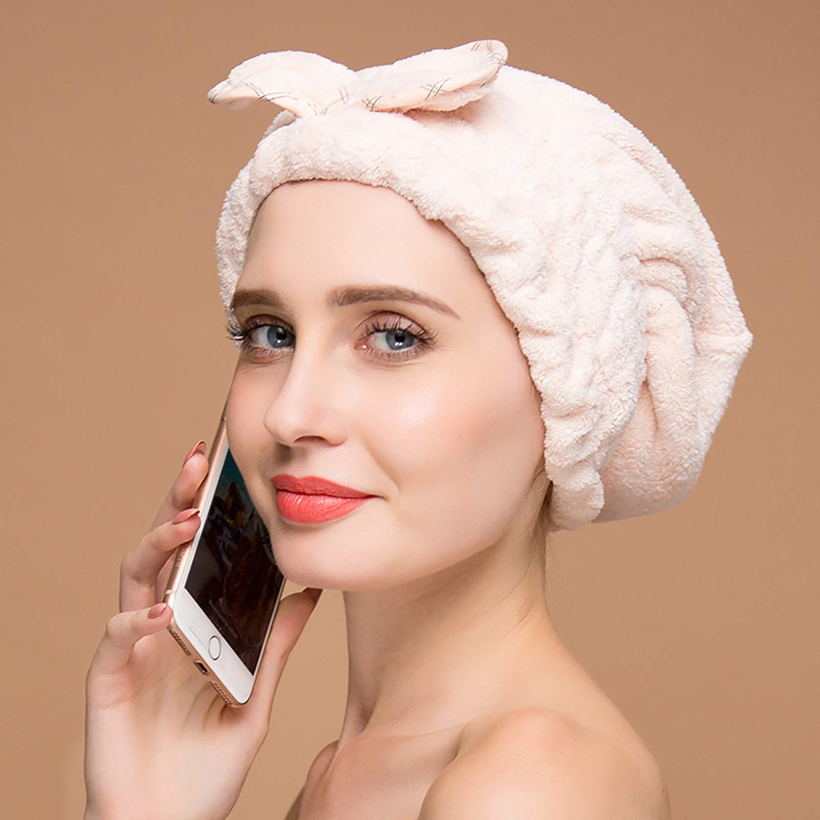 Jseng Large Microfiber Hair Towel Cap - Super Soft & Ultra Absorbent Fast Drying Towel for Long Thick Hair | New Upgraded Design | Perfect for Shower, Swimming, Gym & Salon Use