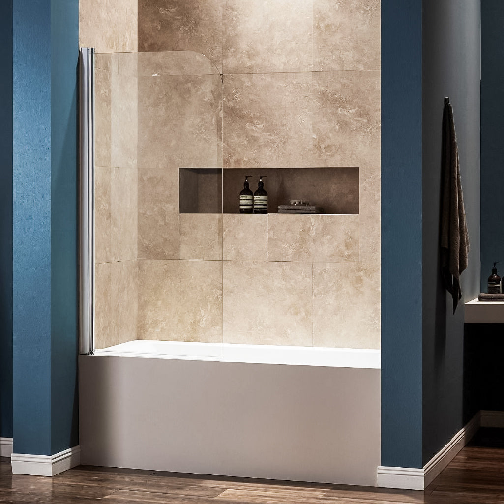 Dreamwerks 30-Inch Wide x 59-Inch Tall Frameless Pivot Shower Door - Clear Tempered Glass with Chrome Finish for Modern Bathroom Renovations