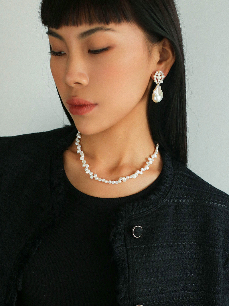Handwoven Baroque Pearl Earrings - Elegant Wrapped Pearl Jewelry for Women | Perfect for Weddings, Parties & Special Occasions
