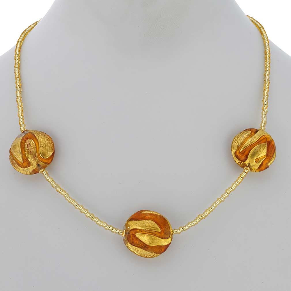 Venetian Murano Glass Royal Cognac Circles Necklace - Handmade Italian Jewelry for Women, Elegant Gift for Weddings & Special Occasions