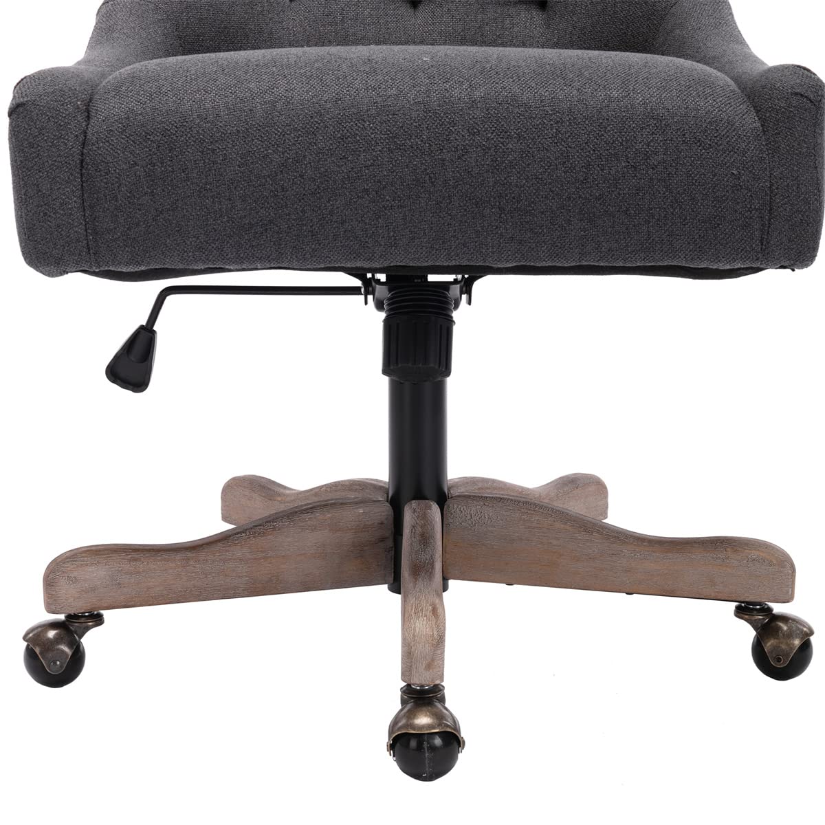 Modern Swivel Accent Chair with Adjustable Lift Seat & Casters - Tufted Curved Back Upholstered Task Chair for Home Office, Living Room & Study - Charcoal Grey - Perfect for Work, Relaxation & Small Spaces