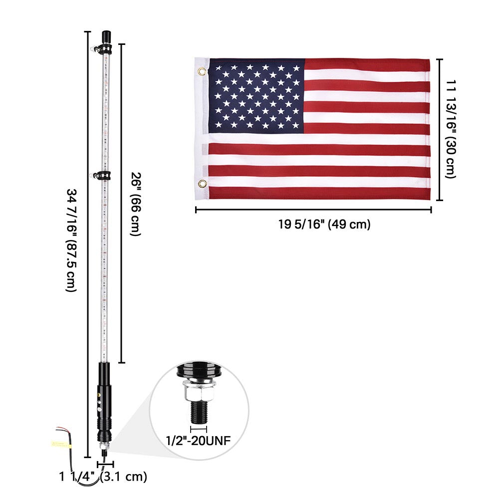 TheLAShop 3ft RGB LED Lighted Flag Pole with Remote Control - 2 Pack | Perfect for Outdoor Patriotic Decor, Garden Parties & Holiday Displays