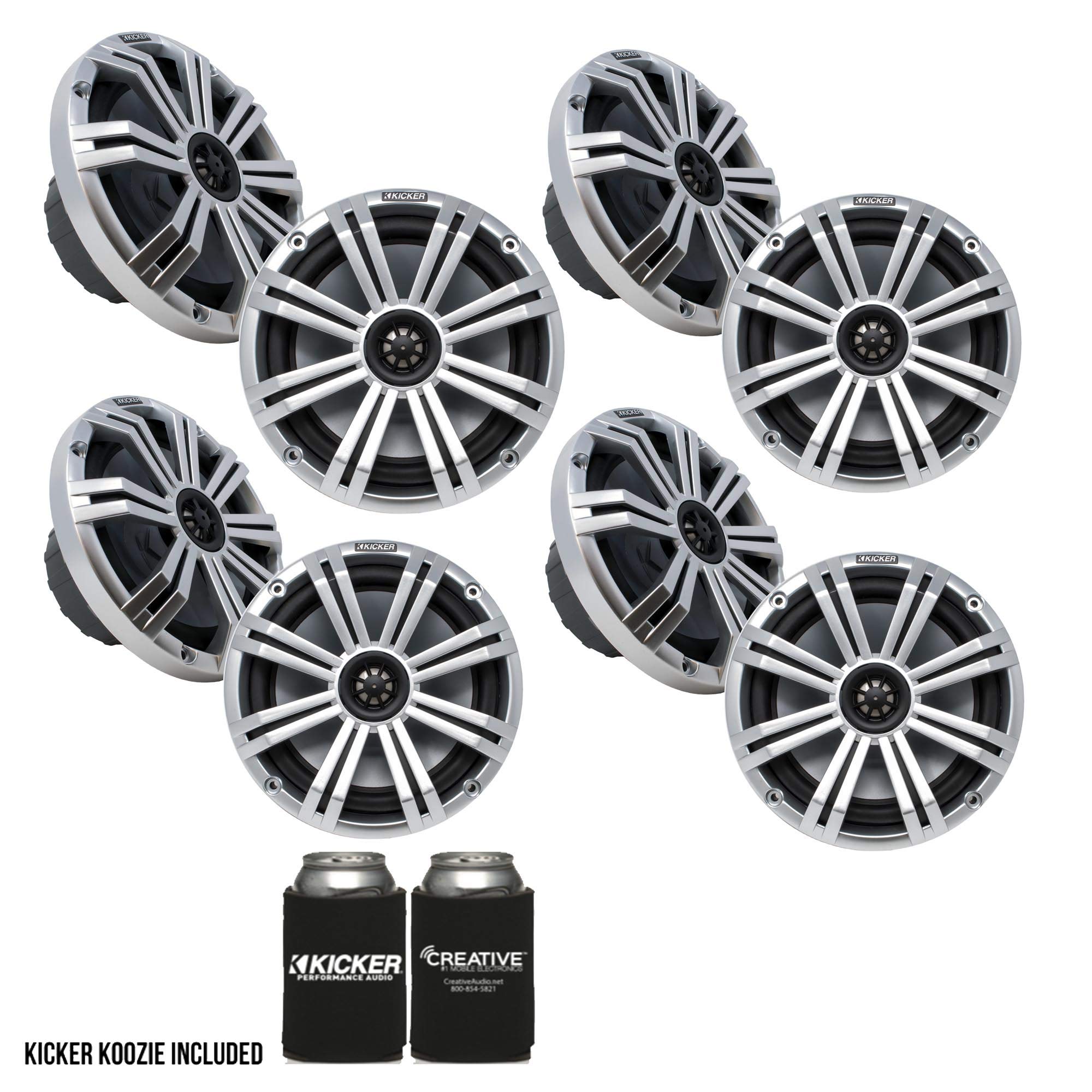 KICKER 8-Inch Silver Marine LED Speakers - 4-Pairs OEM Replacement Speakers for Boats, Yachts & Marine Audio Systems