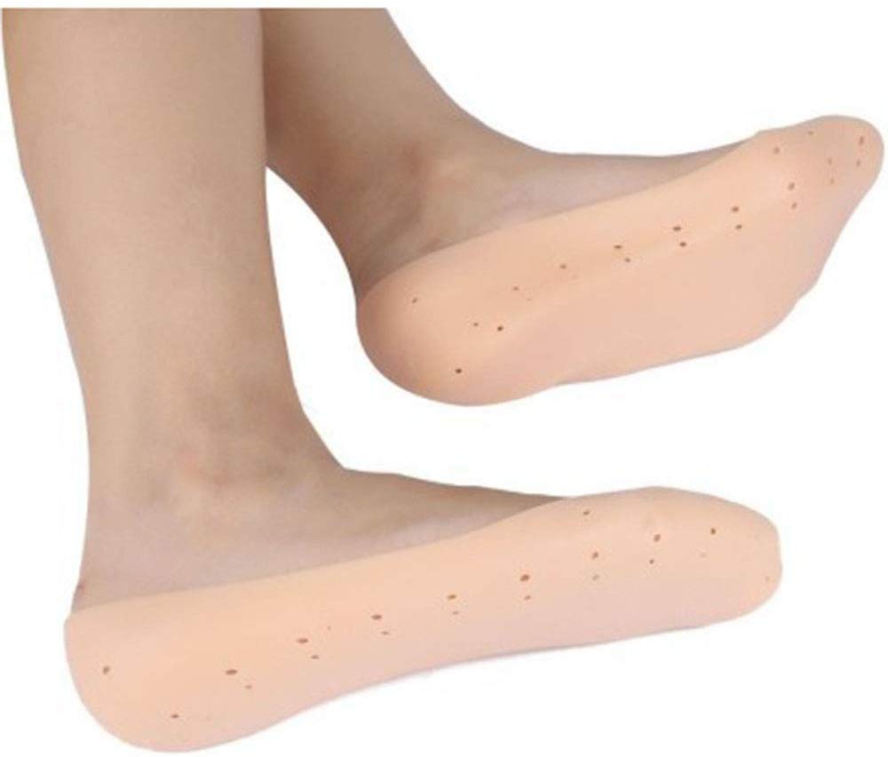 Homesoul Silicone Gel Moisturizing Socks for Dry Cracked Feet - Ultra Soft Foot Care Protector to Prevent Plantar Fissures & Heal Rough Skin (Beige) - Perfect for Overnight Treatment, Spa Days & Winter Foot Care