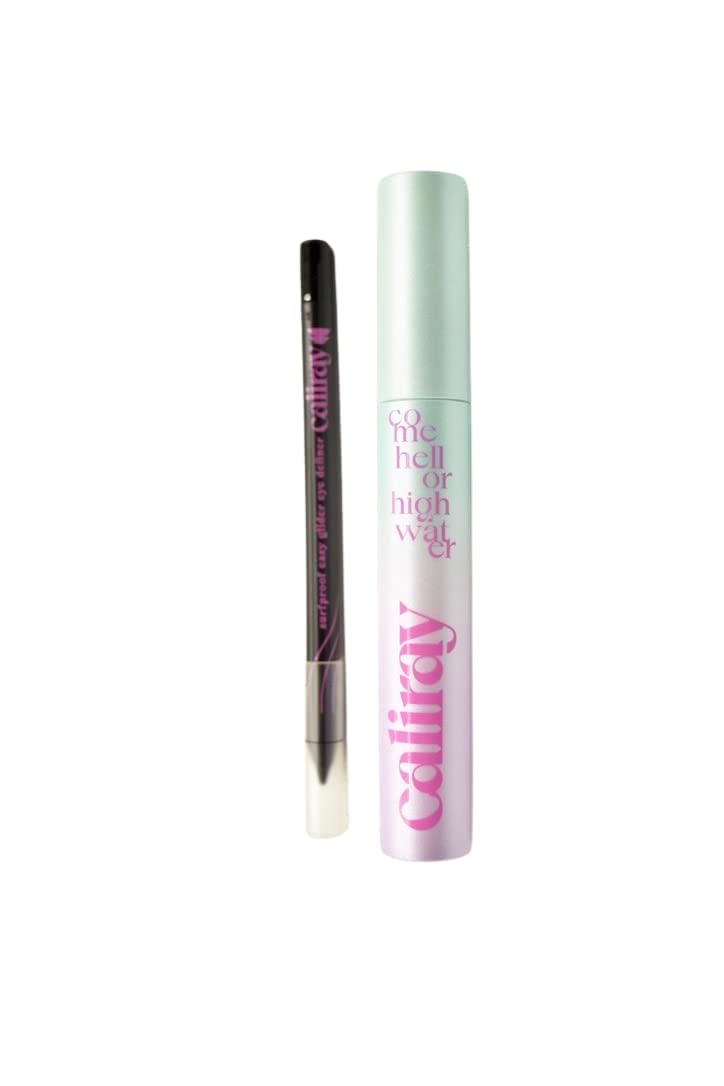 **Caliray Party Wave Volumizing Tubing Mascara & Surfproof Waterproof Eyeliner Pencil Gift Set - Black | Long-Lasting, Smudge-Proof Makeup for Parties, Swimming & Everyday Wear**