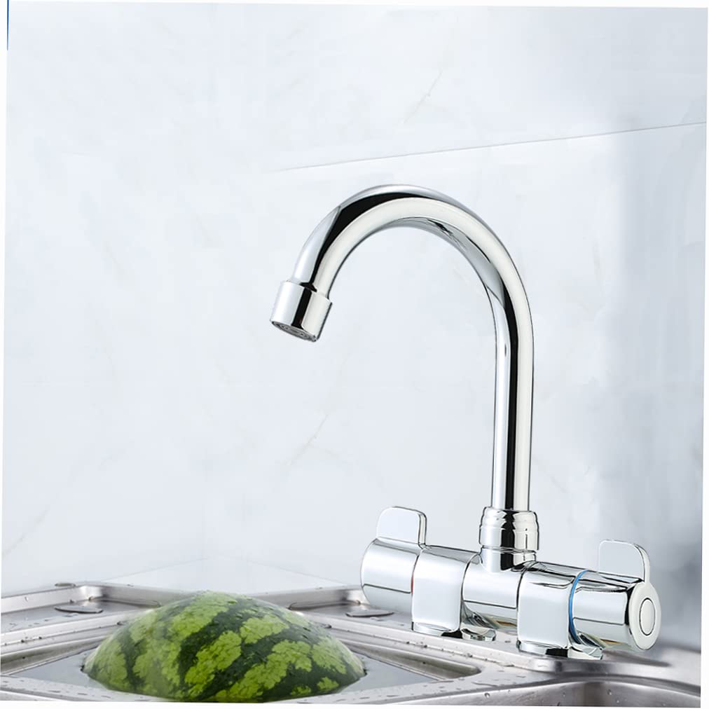 Kavolet Foldable Two Handle Kitchen Sink Faucet with Rotating Spout - Hot and Cold Water Mixer Tap in Stainless Steel for RV, Motorhome & Travel Trailer - Perfect for Compact Spaces & Outdoor Cooking