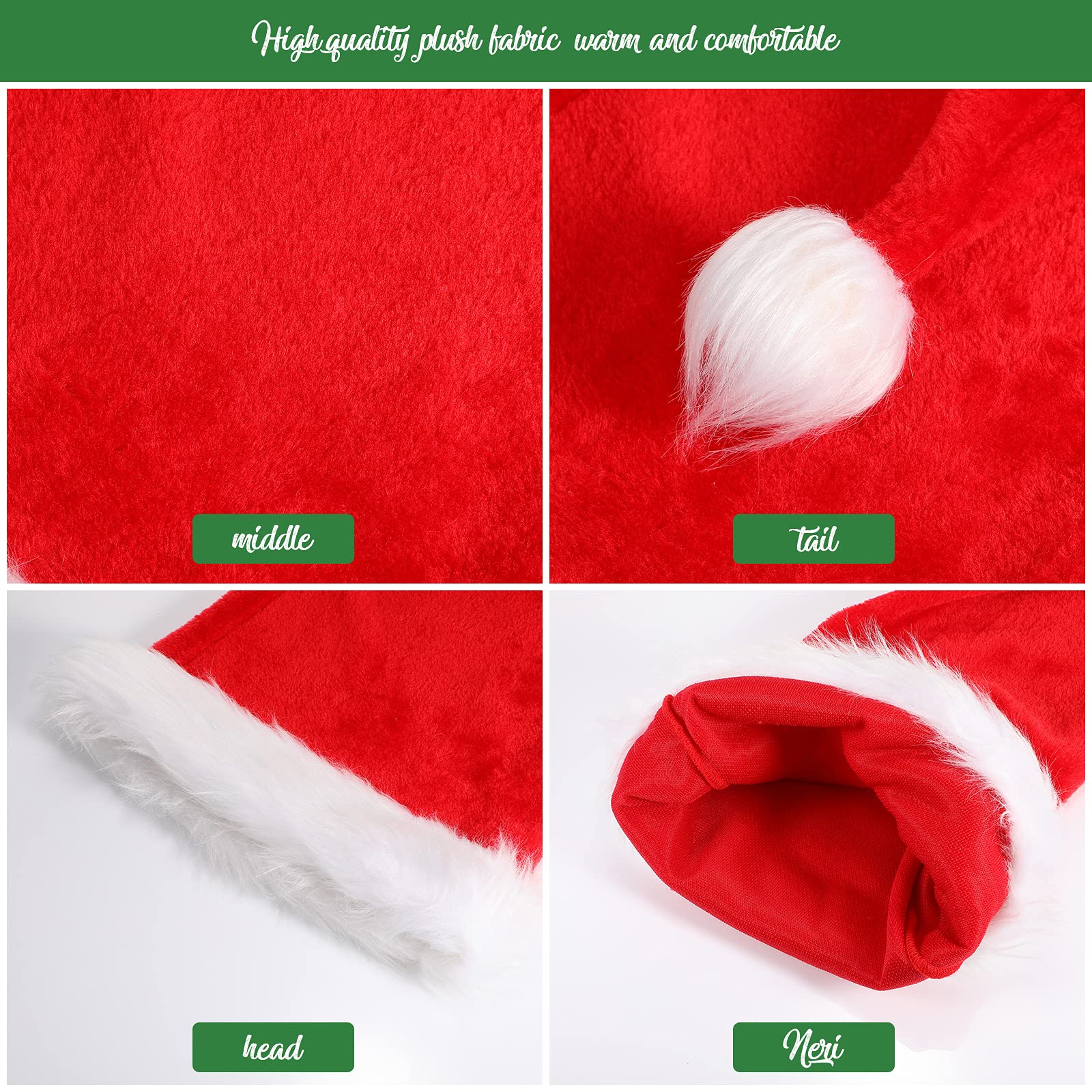 3-Piece Extra Long Christmas Santa Hats - Red & White Plush Santa Claus Hats for Holiday Parties, Xmas Decorations & Festive Family Gatherings