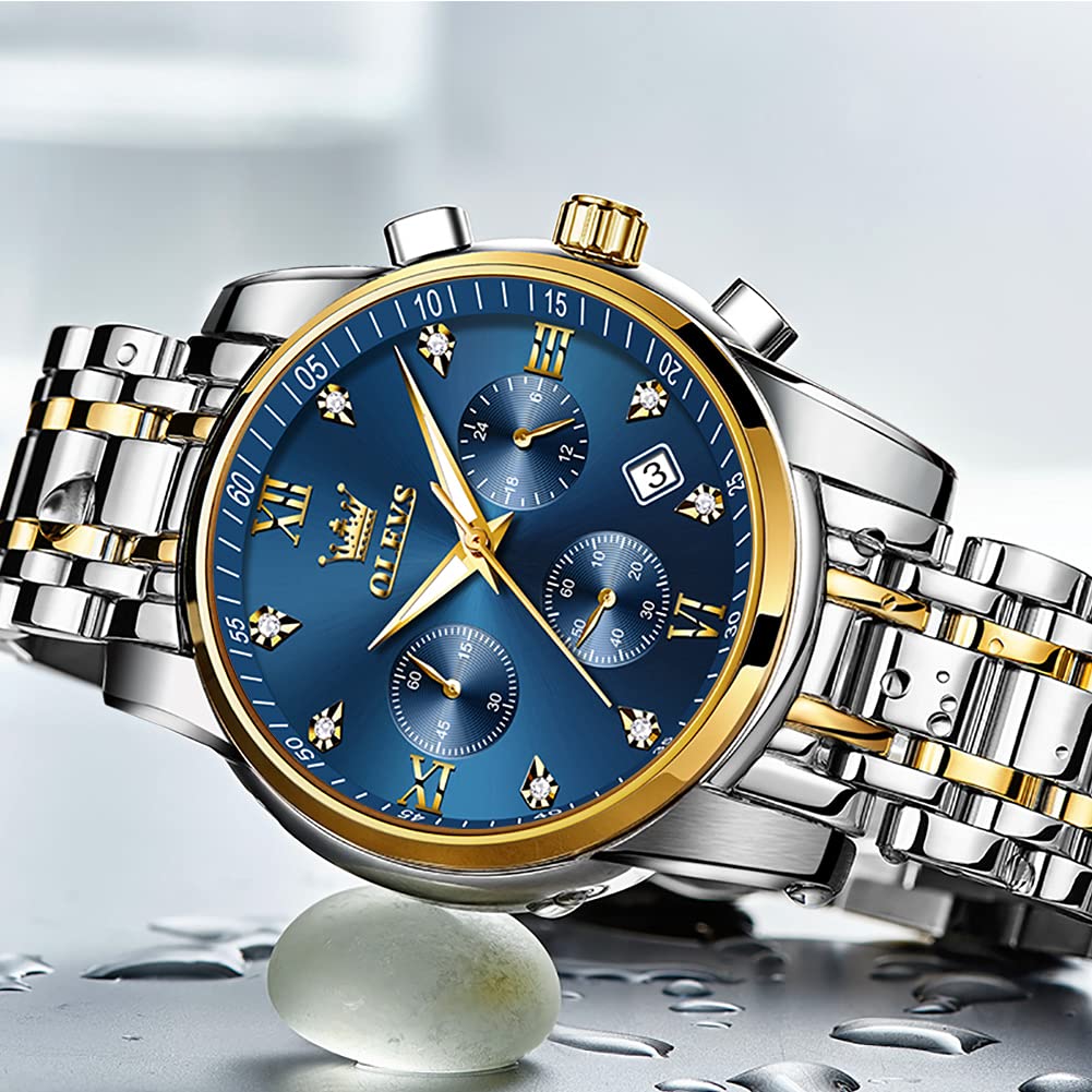 OLEVS Men's Multifunction Watch - Stainless Steel Chronograph with Date, Waterproof & Luminous Dial, Classic Wristwatch for Business, Casual & Outdoor Activities