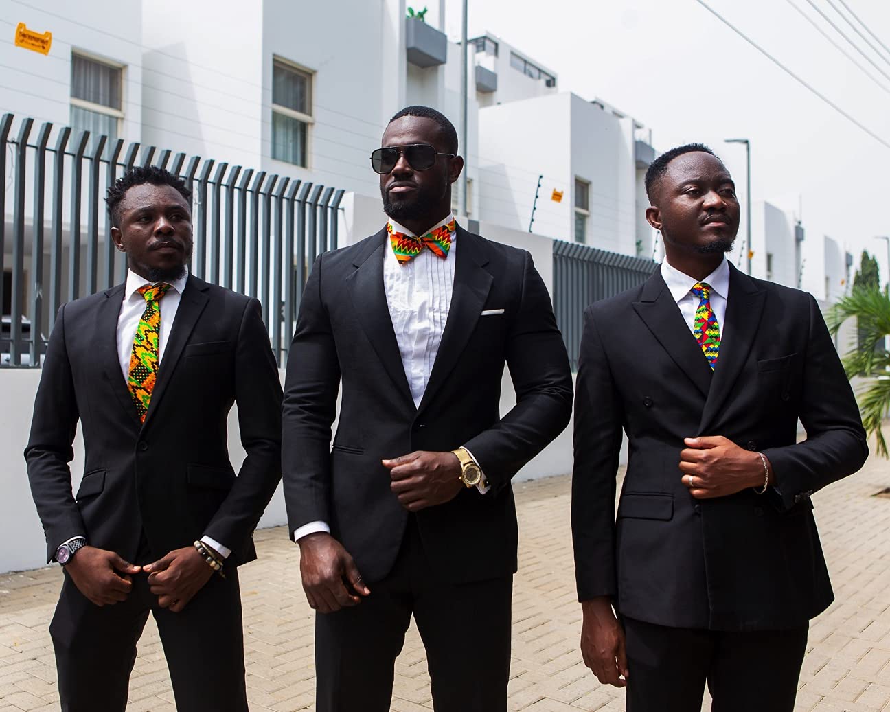 Authentic Kente African Neck Tie, Socks & Pocket Square Set for Men - Traditional Ghanaian Accessories for Weddings, Parties & Cultural Events