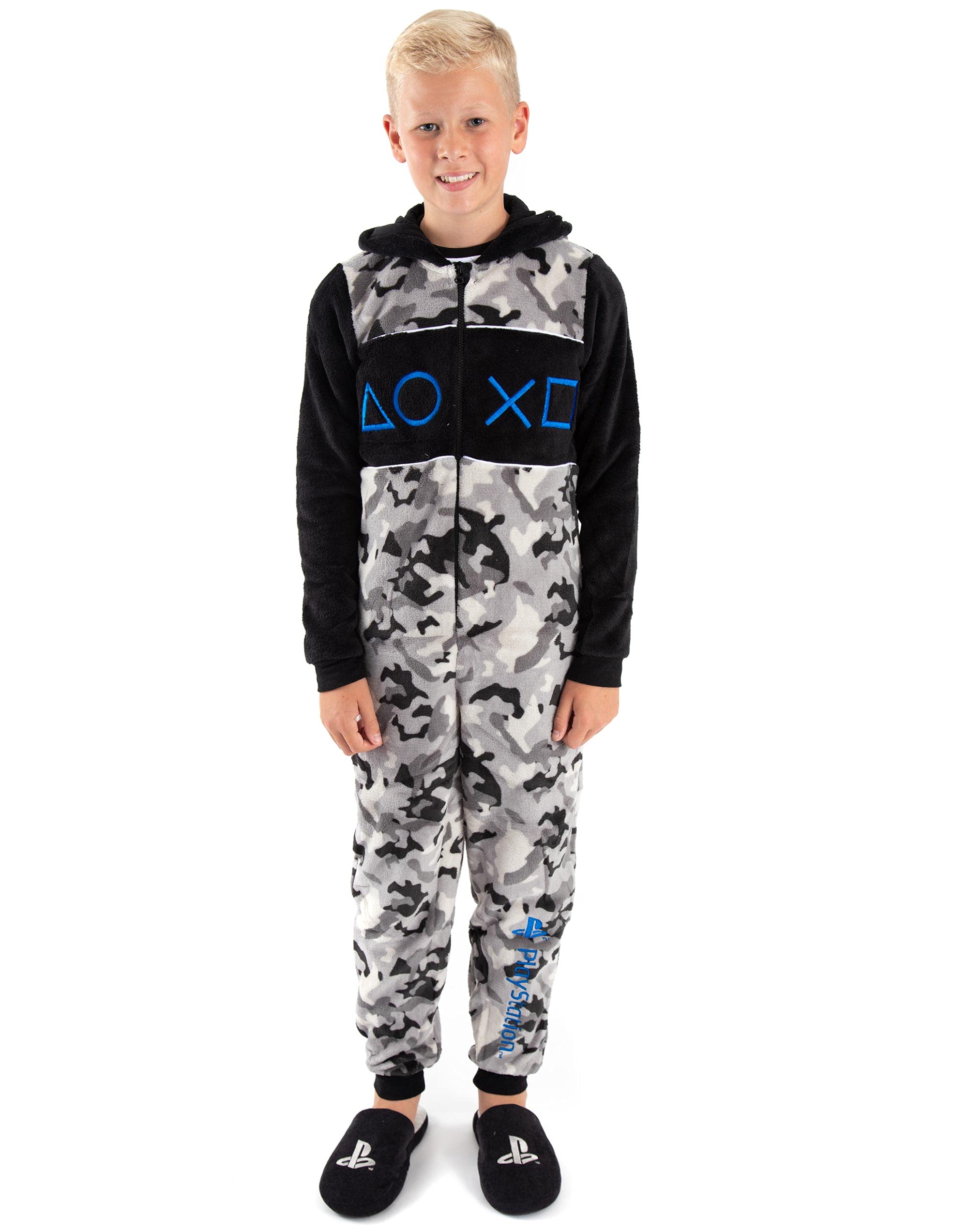 PlayStation Camo Onesie for Boys - All-in-One Gaming Pajamas with Hood | Comfortable Sleepwear for Kids & Video Game Lovers | Perfect for Sleepovers, Gaming Nights & Cosplay