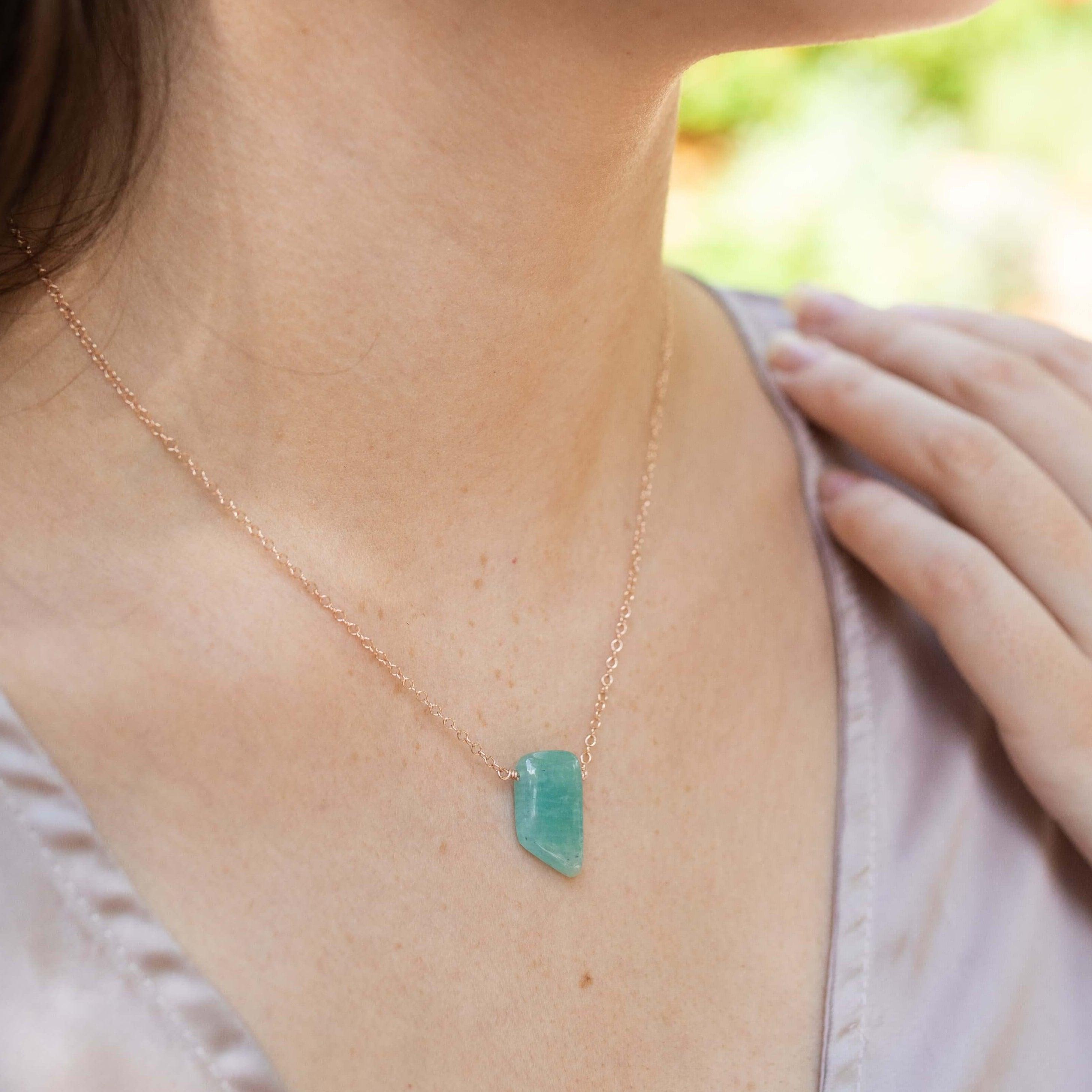 Natural Amazonite Crystal Slab Necklace - Smooth Green Gemstone Jewelry for Women | Healing Stone Pendant for Meditation, Energy Balance & Spiritual Gifts