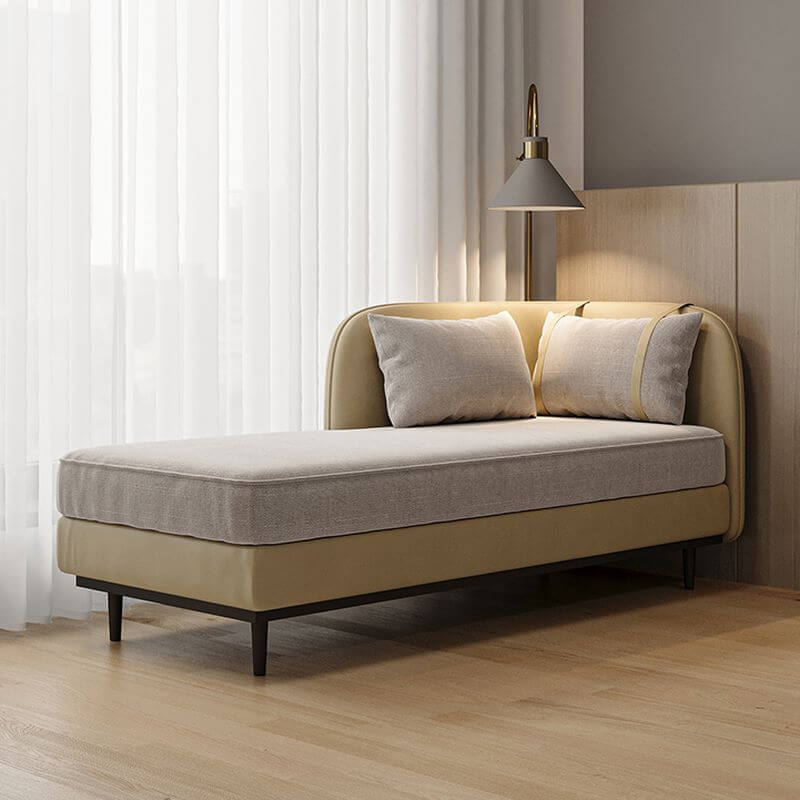Minimalist Solid Color Cushioned Left Arm Chaise Bench with Tuxedo Arm & 2 Pillows - Modern Living Room Sofa for Small Spaces, Apartment Lounge & Bedroom Seating