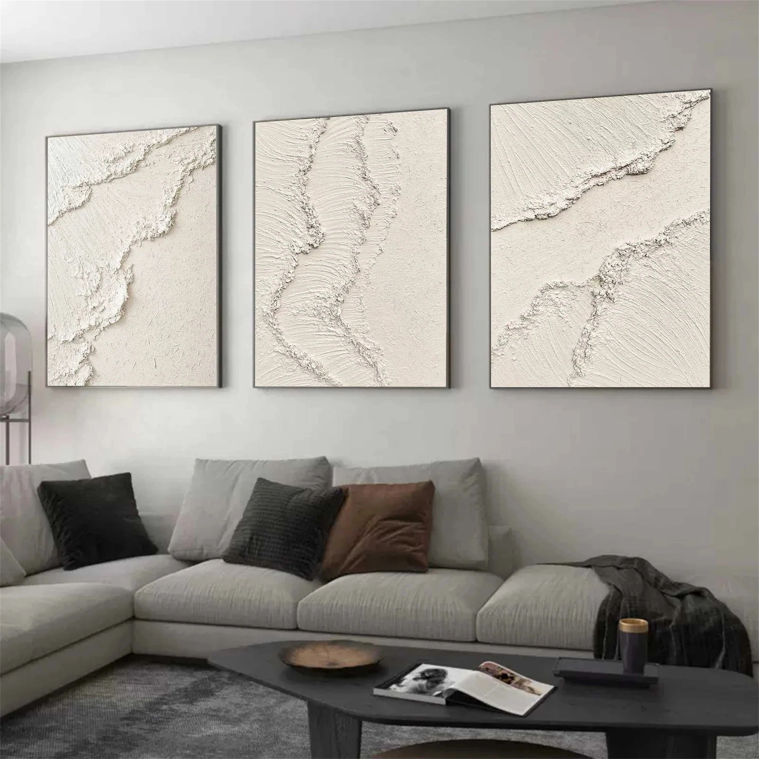 Abstract Beige & Brown Wall Art Set of 3 - Modern Canvas Paintings for Living Room, Bedroom & Office Decor #BB097