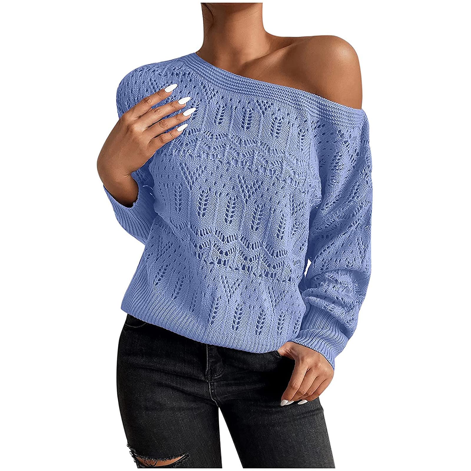 Women's Oversized Off-Shoulder Waffle Knit Sweater - Cable Knit Pullover Jumper & Blouse Top for Fall/Winter Fashion | Cozy Casual Wear, Date Night Outfits, Office Chic Looks