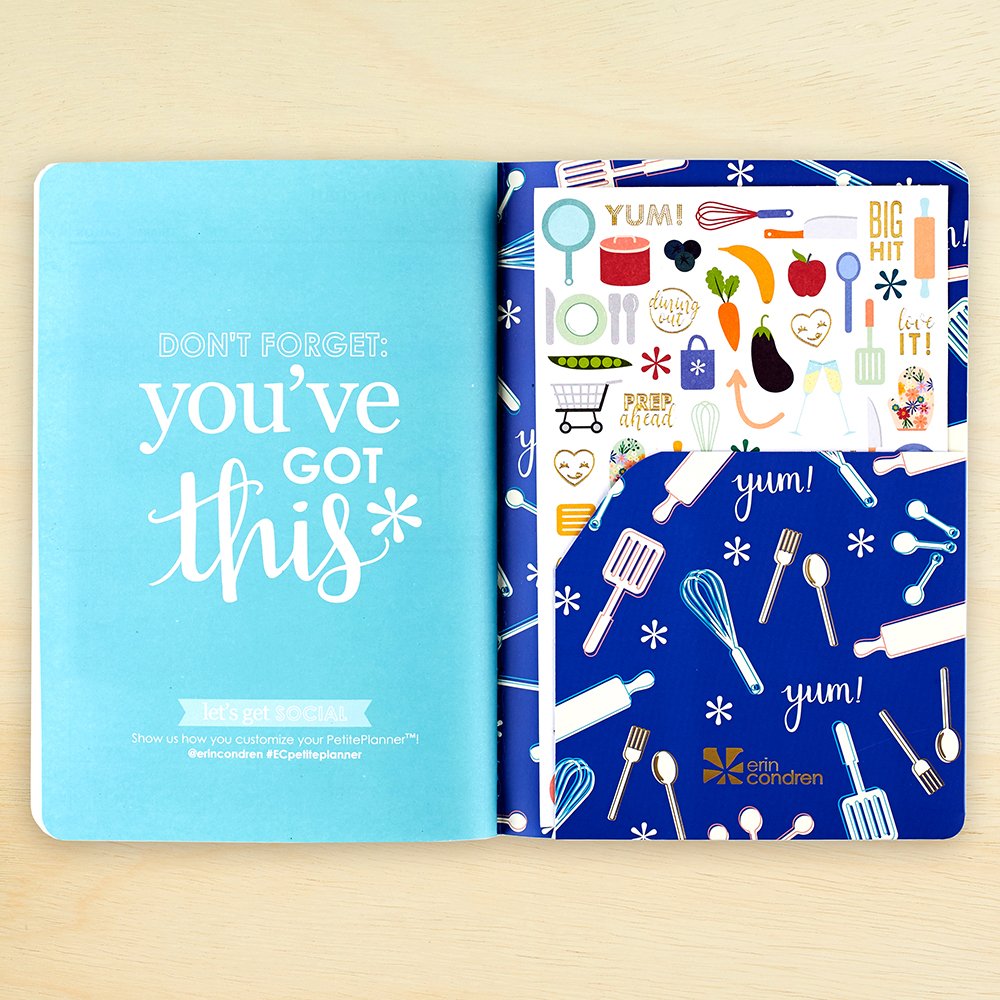 Erin Condren Designer Petite Planner - 28 Page Paperback Meal Planner & Food Journal with Weekly Layouts, Sticker Sheet & Budget Tracker | Perfect for Meal Prepping, Grocery Shopping & Healthy Eating Goals
