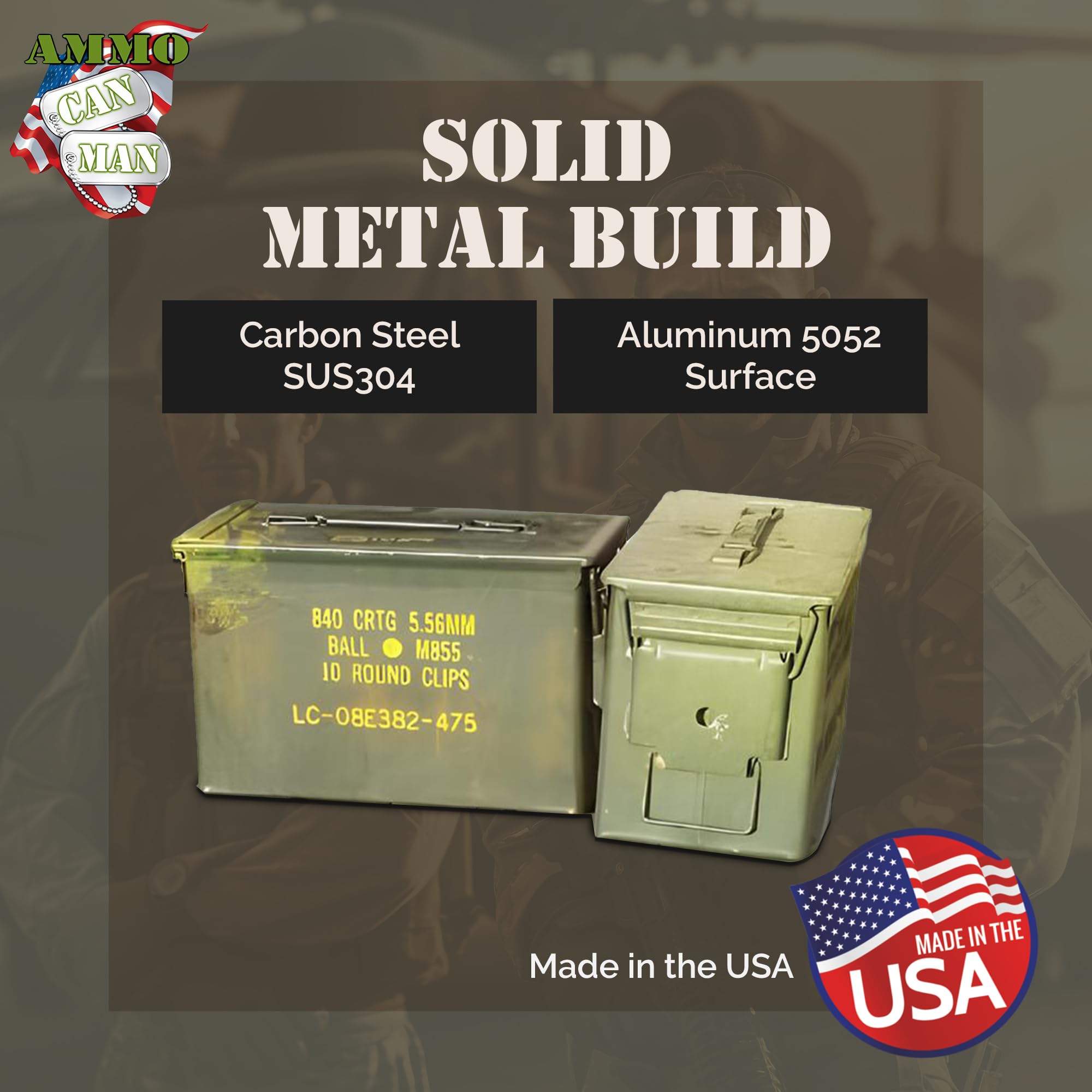 U.S. Military M2A1 50 Cal Ammo Can (10 Pack) - Waterproof Military Storage Containers for 5.56 Ammo & Tools - Grade 2 Surplus Army Ammo Box - Perfect for Gun Range, Hunting Gear Storage & Outdoor Equipment Organization
