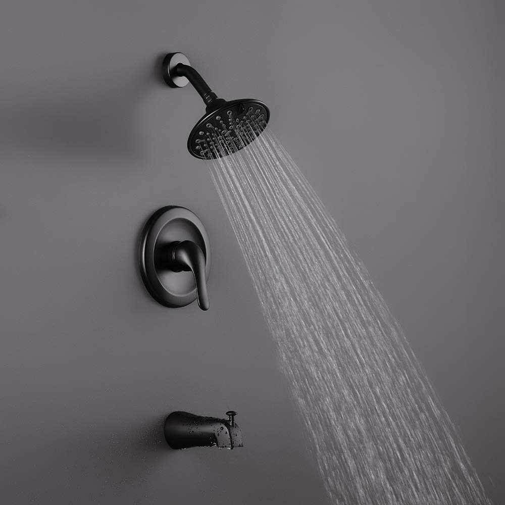 Premium Matte Black Shower Tub and Trim Kit with 6-Spray Shower Head & cUPC Certified Faucet Set - Perfect for Bathroom Renovation & Spa-Like Shower Experience