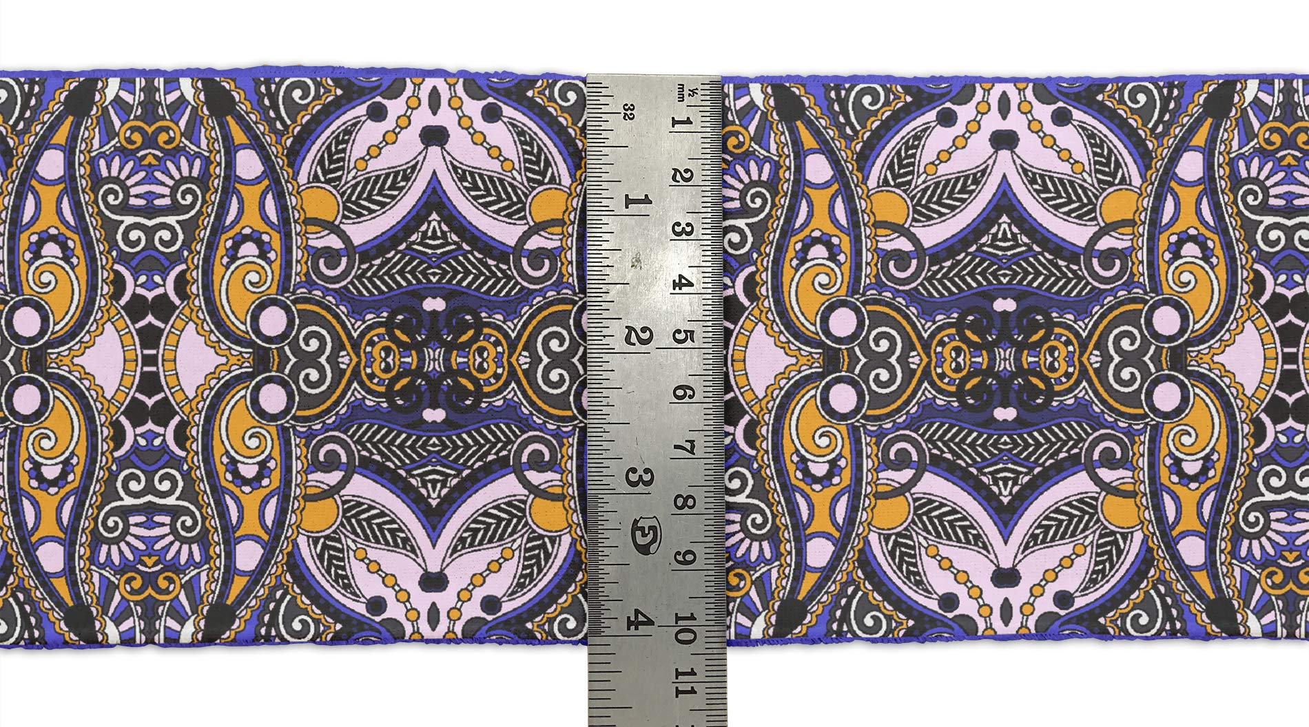 Orange Stripe & Paisley Printed Velvet Trim Tape - 3 Inches Wide x 9 Yards Long - Decorative Fabric Ribbon for Sewing, Crafts, DIY Projects - Perfect for Costume Design, Gift Wrapping & Home Decor