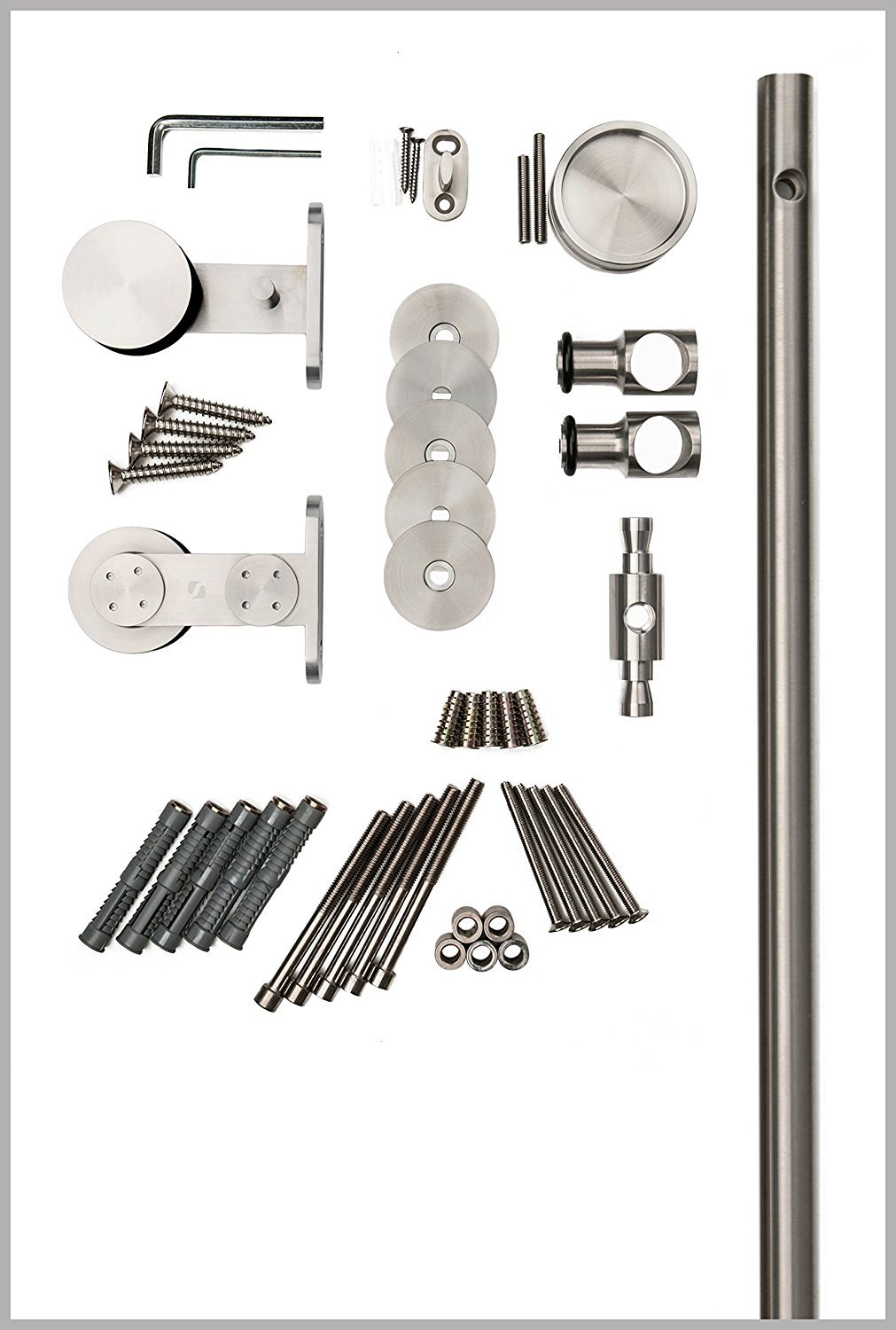 Stainless Steel Sliding Barn Door Hardware Kit - Satin Finish for Wood Doors, 8ft Rail Length (Circa-WT Series) | Modern Farmhouse Style | Perfect for Bedrooms, Closets & Room Dividers