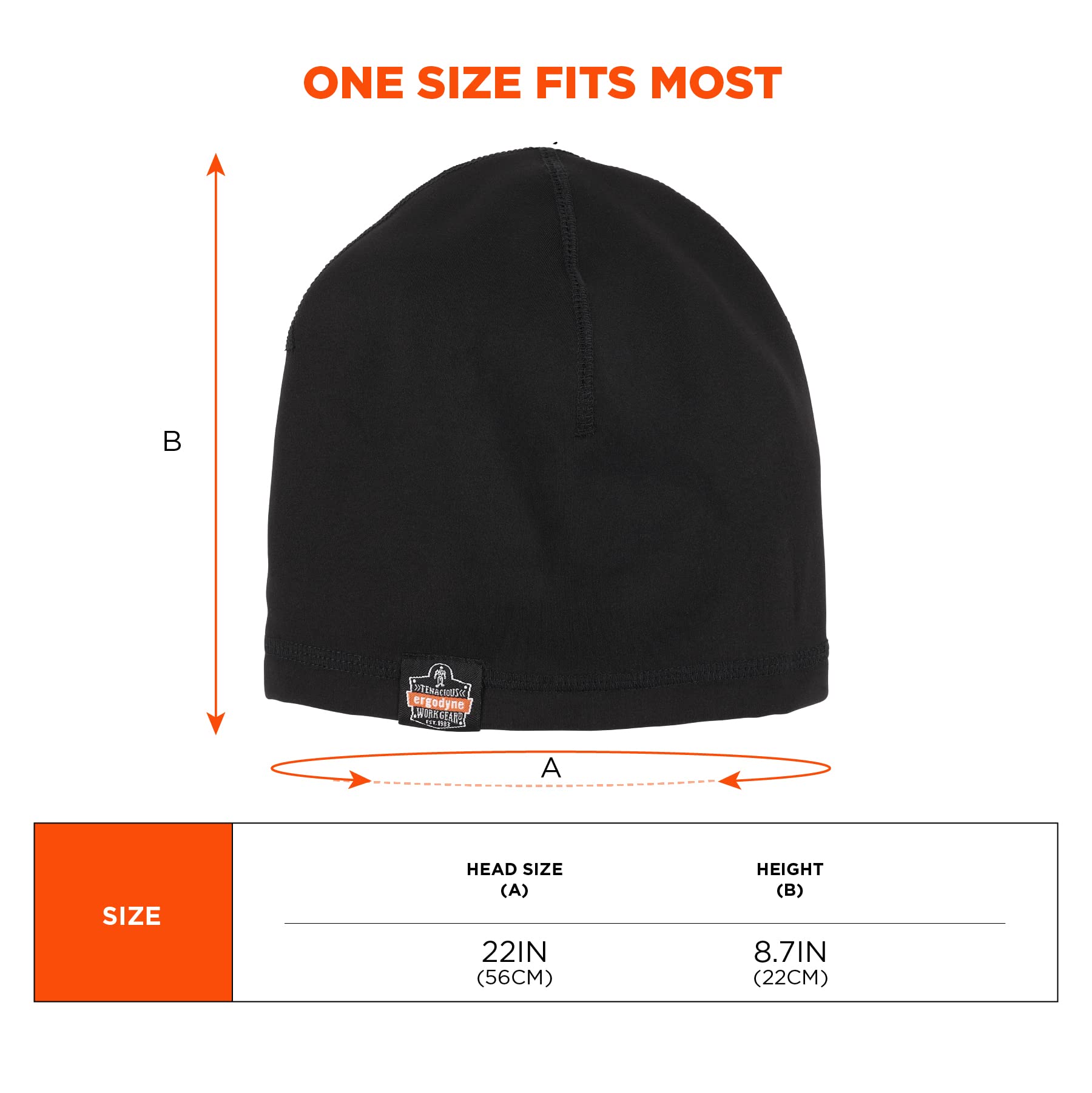 Ergodyne Standard Winter Skull Cap Helmer Liner - Black One Size | Cold Weather Head Protection for Construction, Outdoor Work & Winter Sports