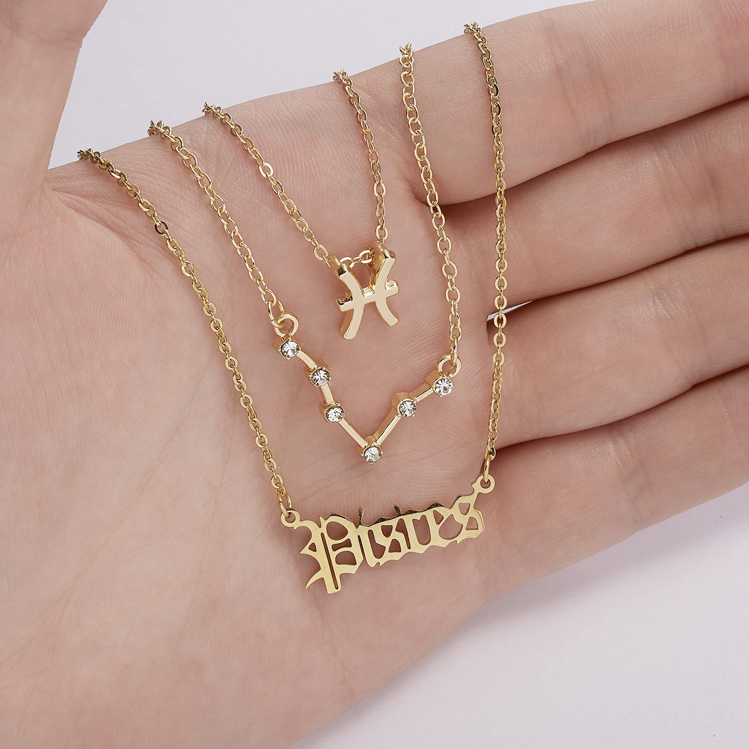 3Pcs Zodiac Sign Layered Choker Necklace Set - 12 Constellation Horoscope Astrology Pendant Necklaces with Gift Message Card for Women | Birthday Gifts, Party Wear, Everyday Fashion Jewelry