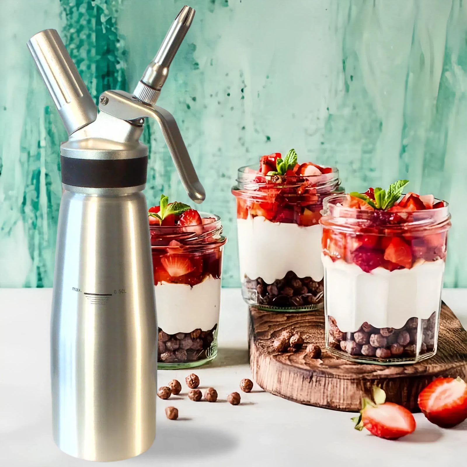 Stainless Steel Whipped Cream Dispenser with Nozzles - 500ml for Baking & Desserts