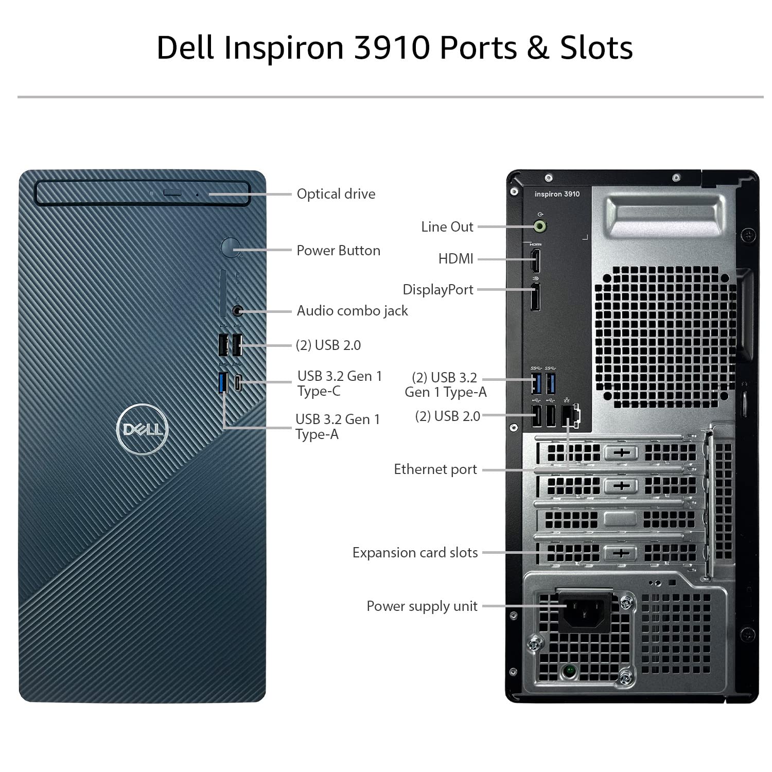 Dell Inspiron 3910 Desktop PC - 12th Gen Intel Core i5-12400 6-Core Processor (Up to 4.4GHz), 8GB RAM, 8TB SSD + 3TB HDD, Intel UHD Graphics 730, DVD Burner, Windows 11 Pro, Mist Blue - Perfect for Home Office, Gaming & Multimedia Editing