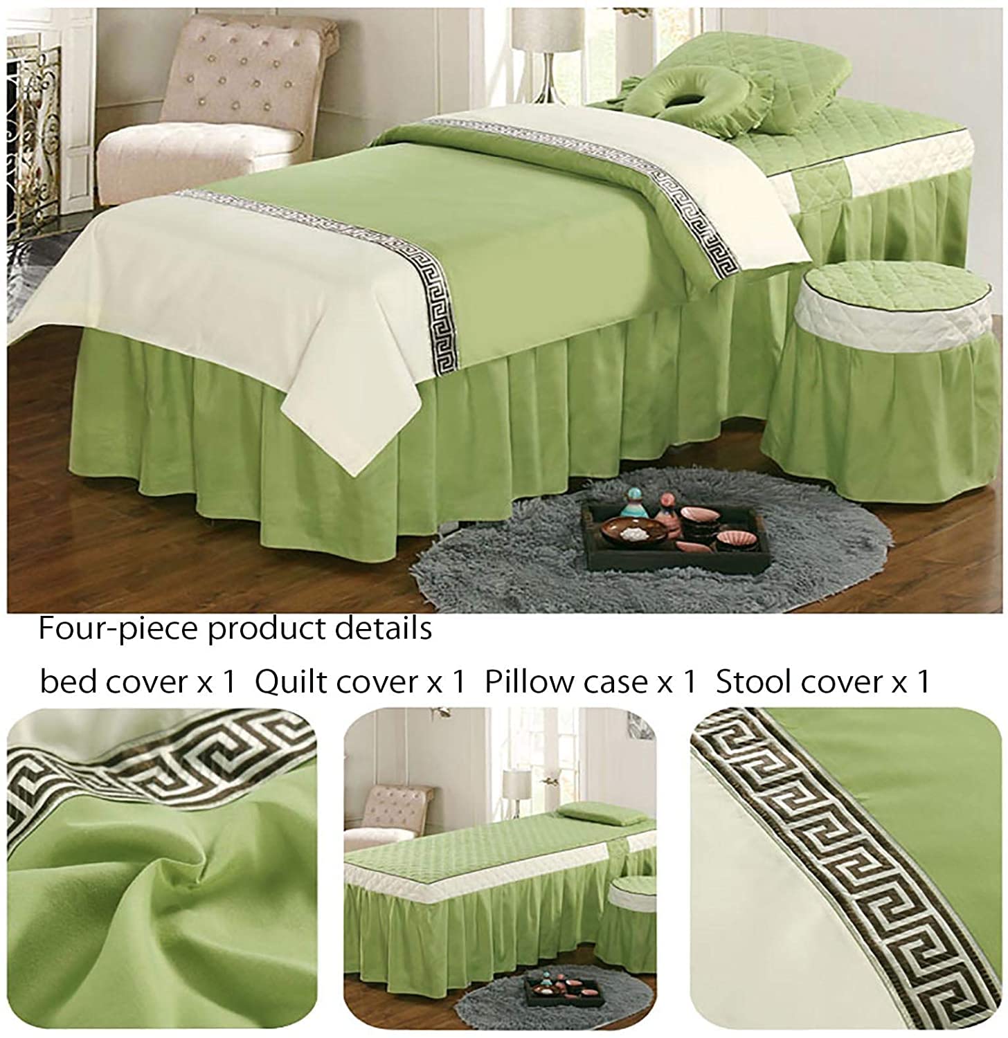 HOMONEY 100% Cotton Massage Table Linen Set - 4 Piece Round Massage Sheets with Face Hole for Spa, Salon & Beauty Treatments (70x190cm/28x75inch) - Soft & Breathable Bed Cover for Professional Massage Therapy & Relaxation