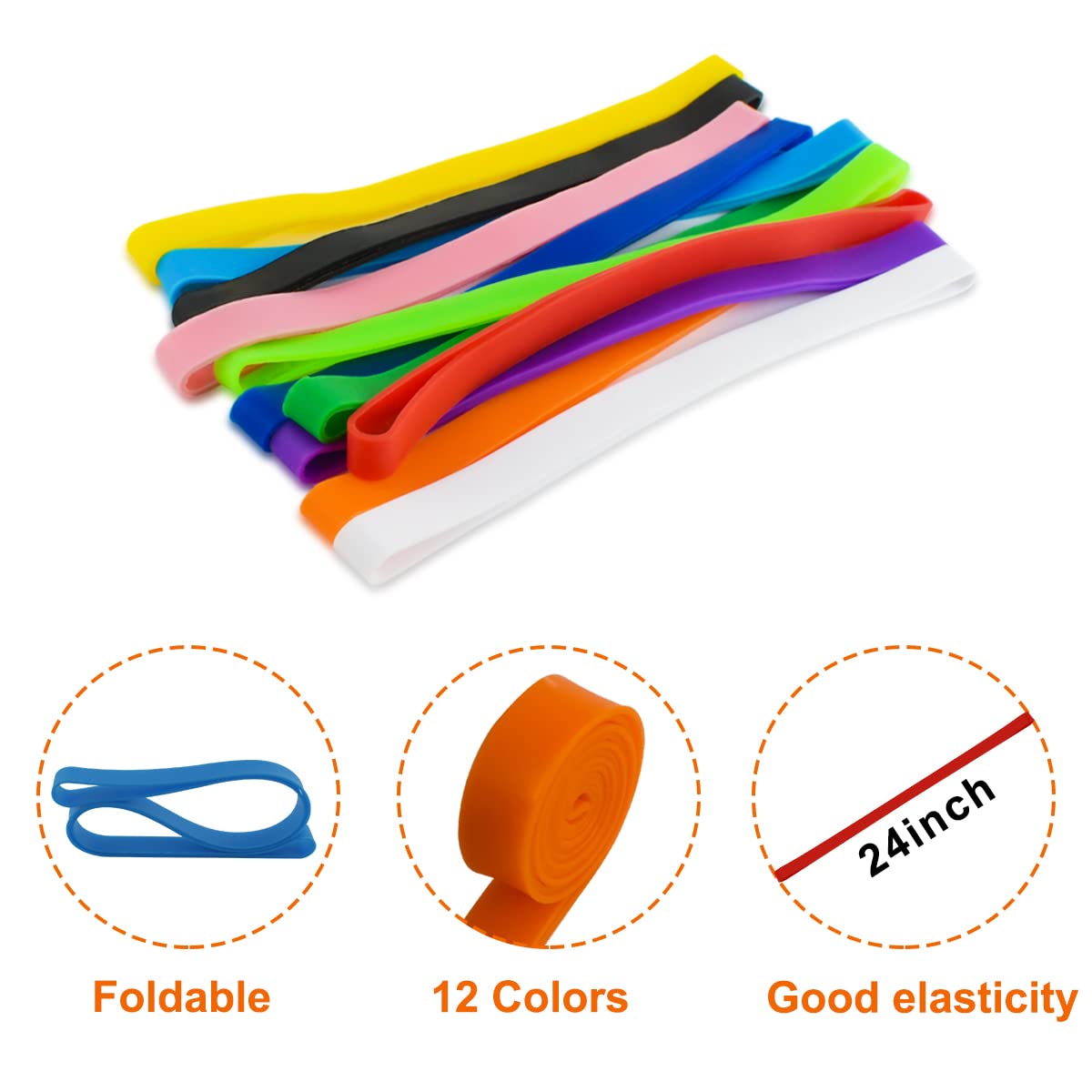 12-Piece Large Silicone Rubber Bands 12 Inch - Extra Strong Stretchable Towel Bands for Beach Chairs, Packing Books, Outdoor Gear (12 Colors) - Perfect for Camping, Travel & Home Organization
