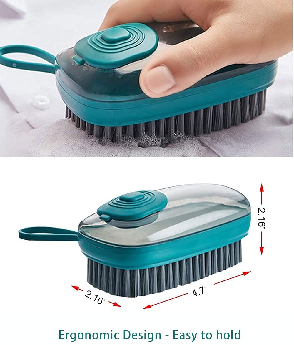 Leeonz Soap Dispenser Scrub Cleaning Brush - Multi-Purpose Household Cleaning Tool for Laundry, Clothes, Shoes, Bathroom, Kitchen, Tub, Shower, Sink & Carpet - Durable Green Scrubber for Deep Cleaning & Stain Removal - Perfect for Home, Office & Car Cleaning