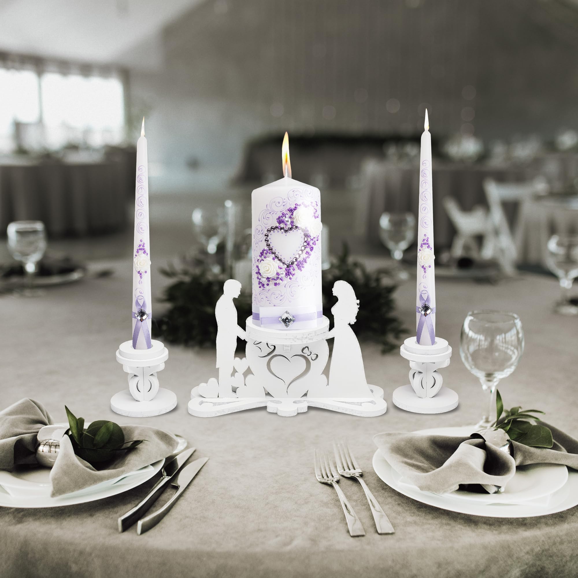 Unity Candle Holder Set for Wedding Ceremony - Bride and Groom Table Candles (3-Piece) - Elegant Wedding Candle Set for Vows, Receptions & Romantic Decor