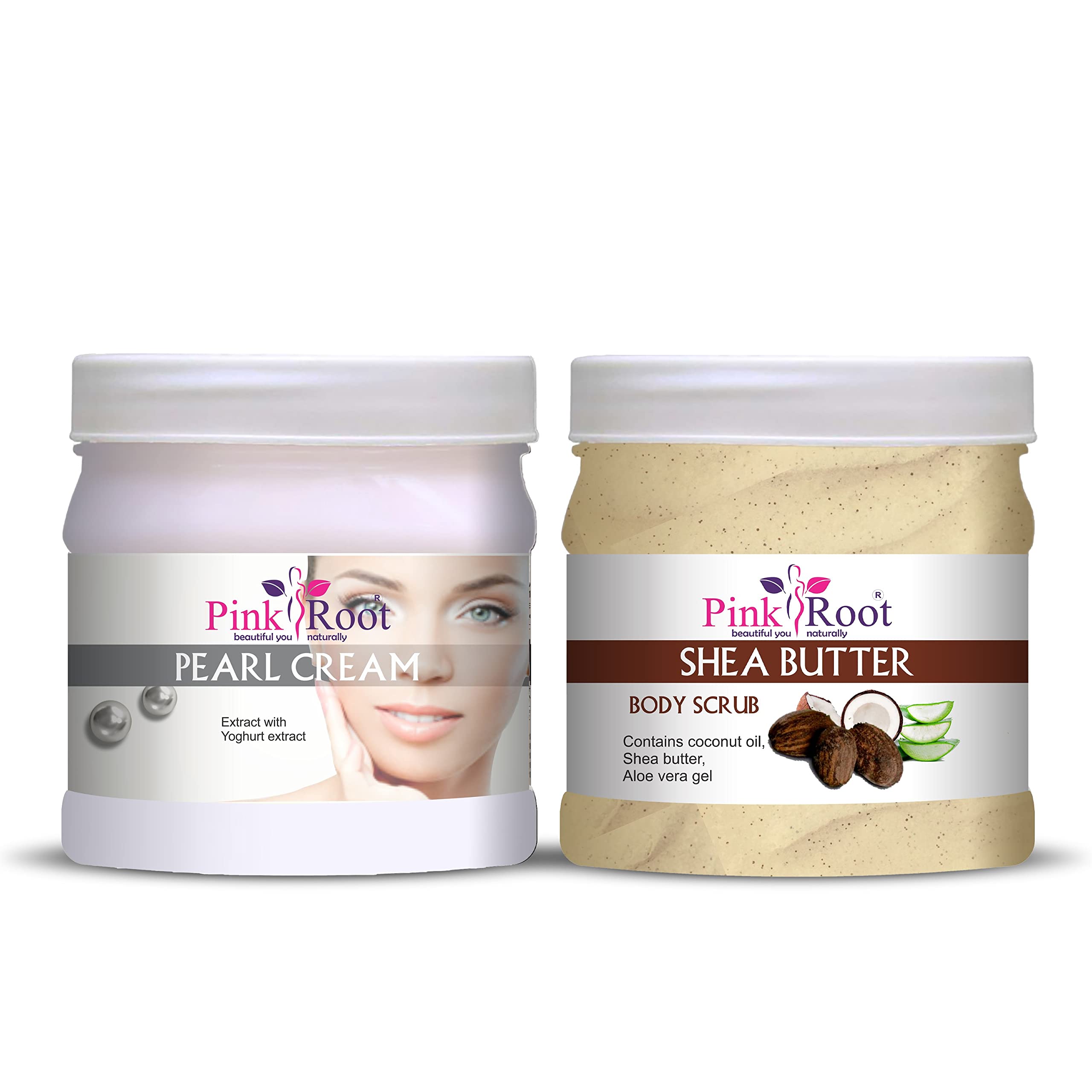 Pink Root Pearl Cream & Shea Butter Scrub Set - 500ML Each - Natural Skin Brightening & Exfoliating Duo for Glowing Complexion | Perfect for Daily Skincare Routine & Spa Treatments at Home