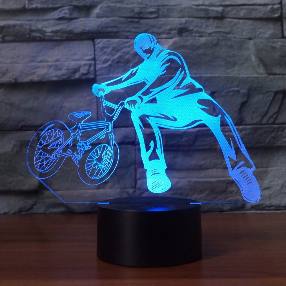 3D BMX Trickster Night Light with Remote Control - 16 Color Changing LED Optical Illusion Lamp for Bedroom, Desk & Home Decor - Perfect Christmas Birthday Gift for Kids & Adults (Touch Switch, Power Control) - Ideal for Night Lights, Party Decorations & Mood Lighting