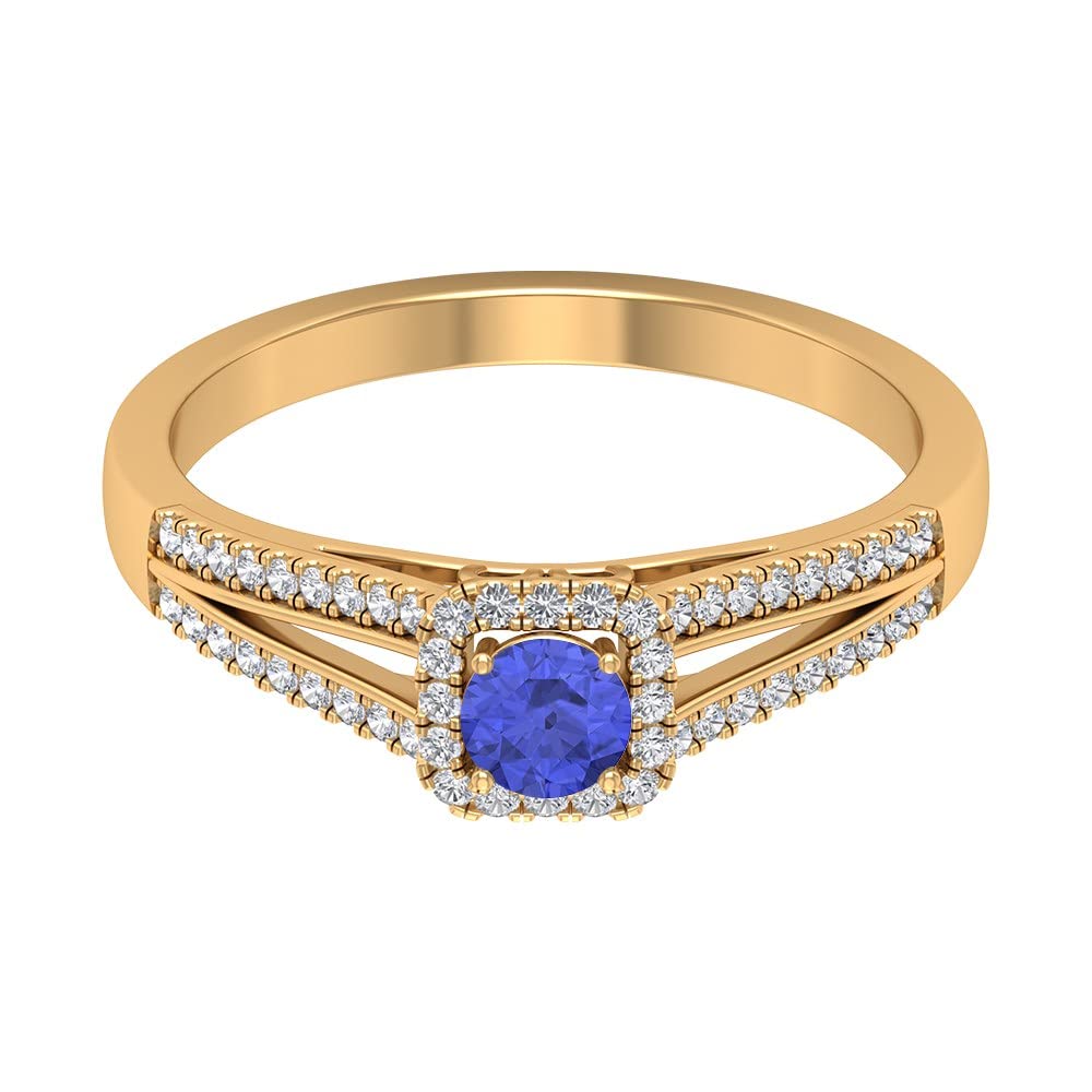 3/4 CT Tanzanite and Diamond Engagement Ring - 14K Solid Gold Antique Style with 4MM Round Cut Tanzanite | Perfect for Proposals, Anniversaries & Special Occasions