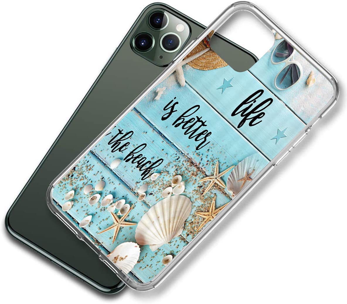 Shockproof Slim Soft TPU iPhone 13 Case - Beach Gravel Shell Starfish Teal Rustic Clear Protective Cover | Perfect for Outdoor Adventures, Beach Trips & Daily Use