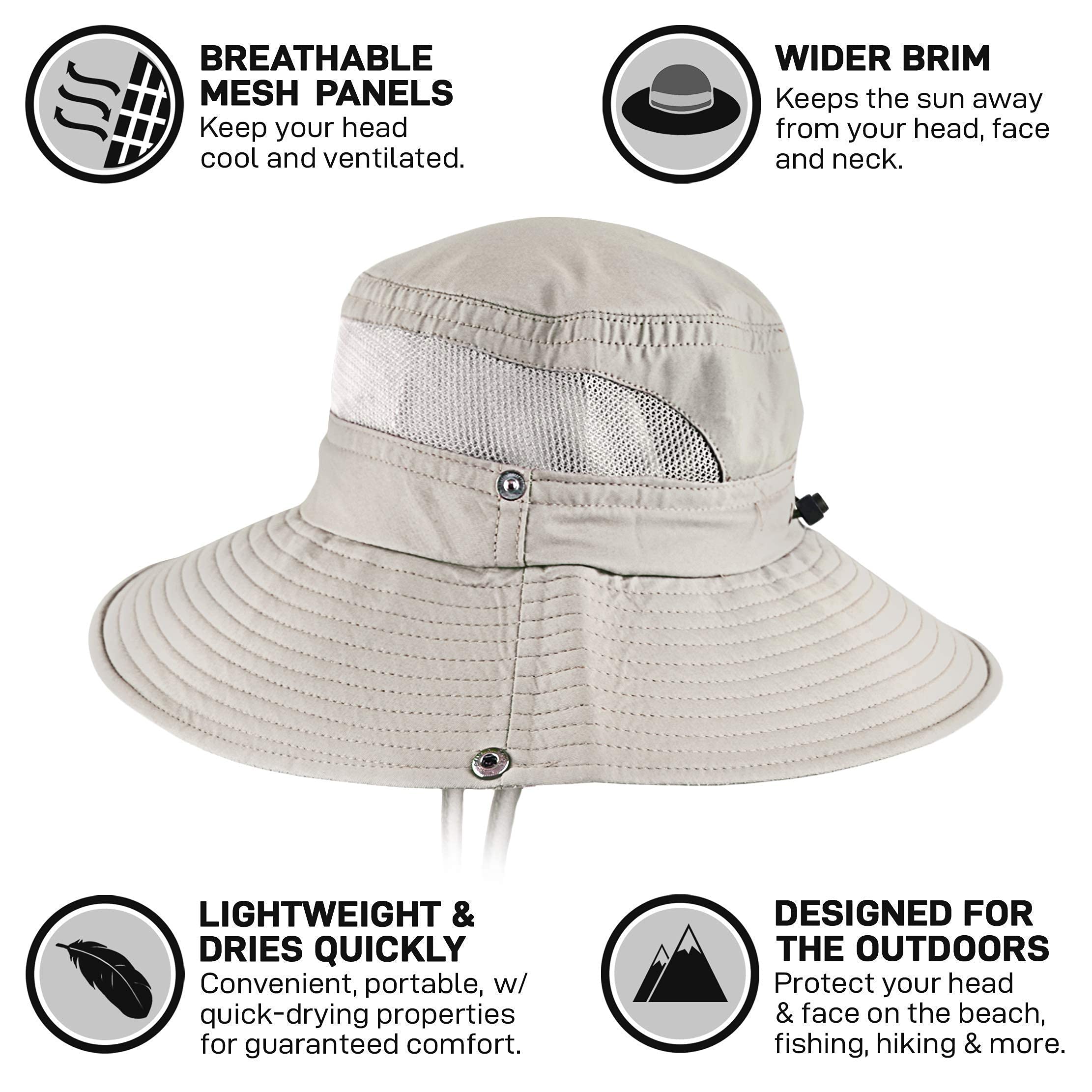 UPF 50+ Safari & Fishing Hat with Neck Flap - Premium Sun Protection UV Hat for Men & Women - Wide Brim Boonie Hat for Outdoor, Hiking, Camping & Beach Activities